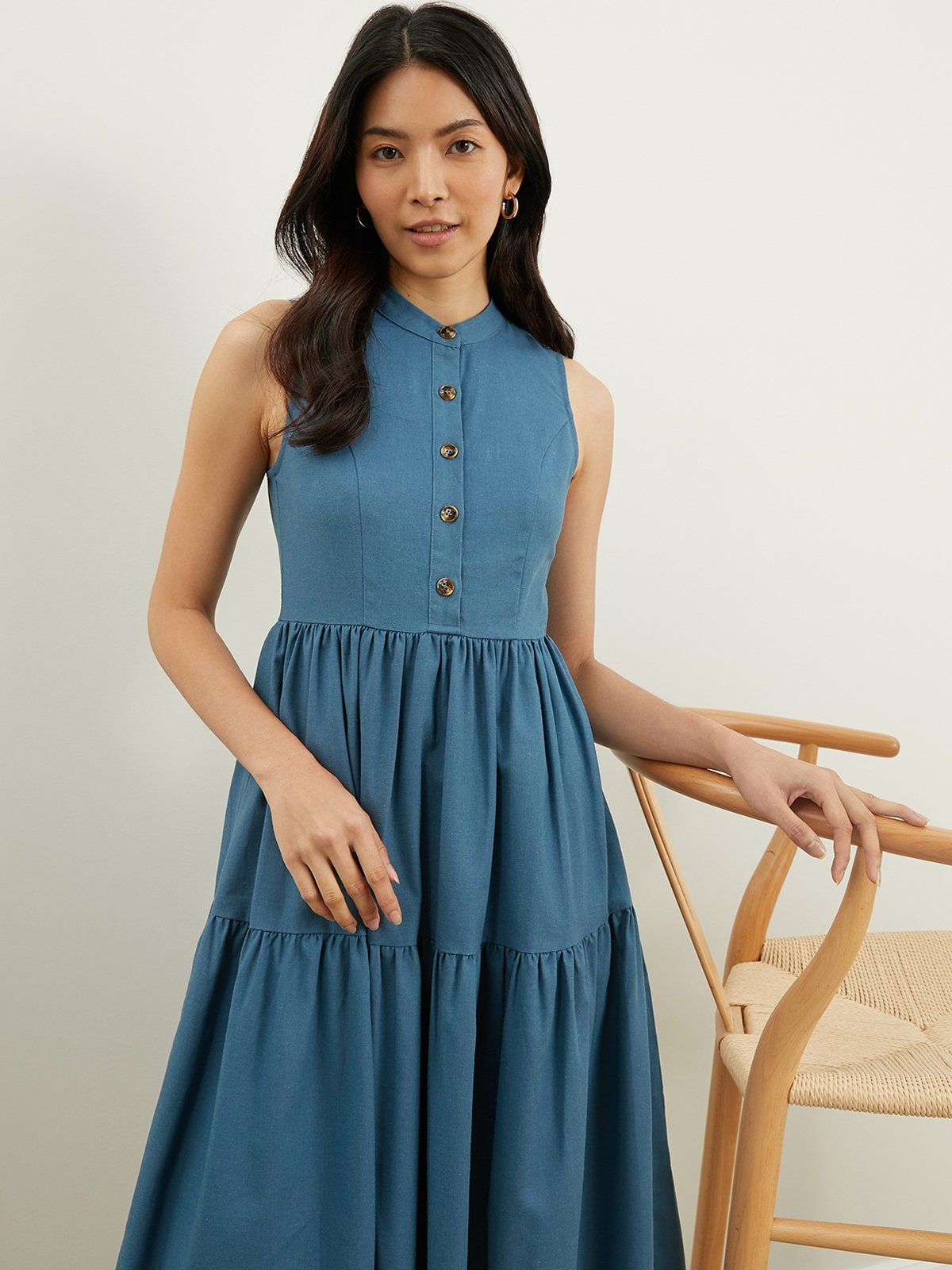 Tiered Midi Dress Blue Pomelo Fashion