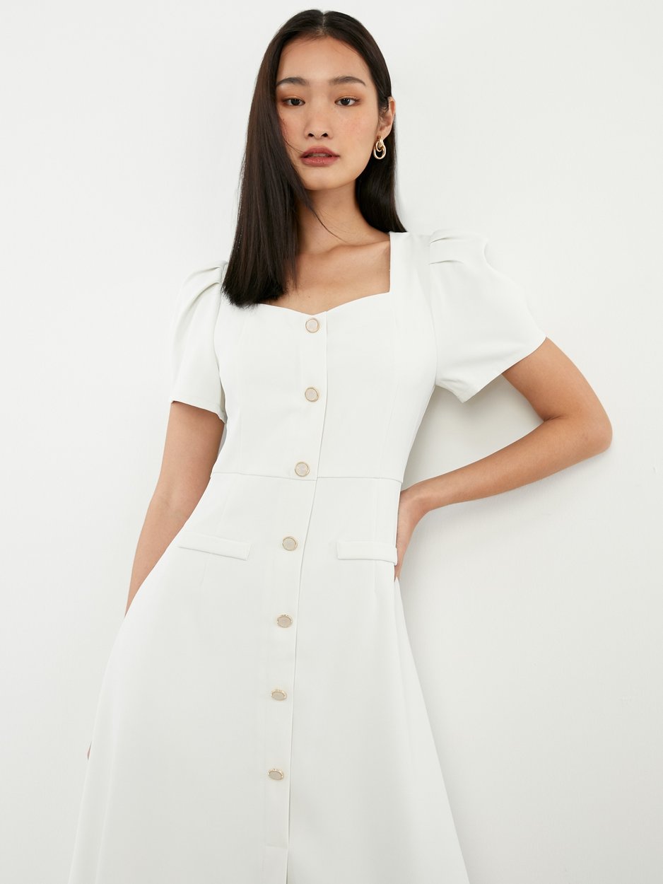 white babydoll midi dress AE Babydoll Square Neck Cutout Midi Dress Women's Fresh White XL