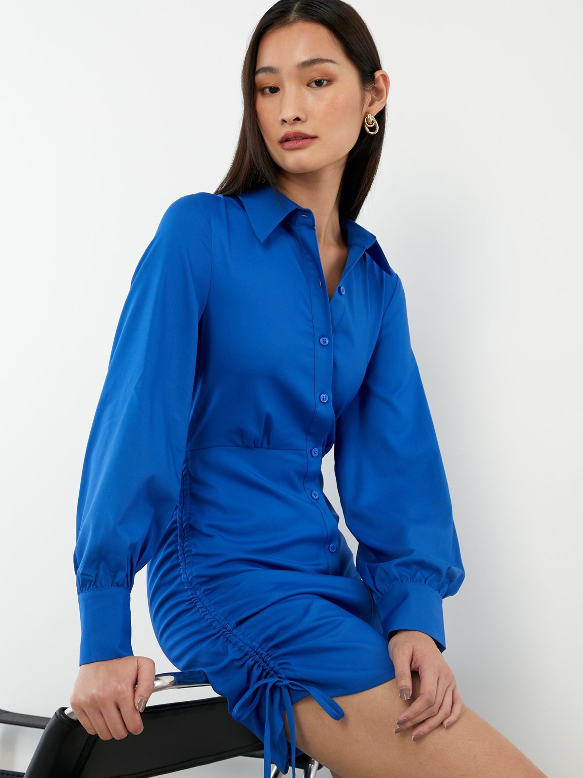 Electric blue long sleeve dress discount