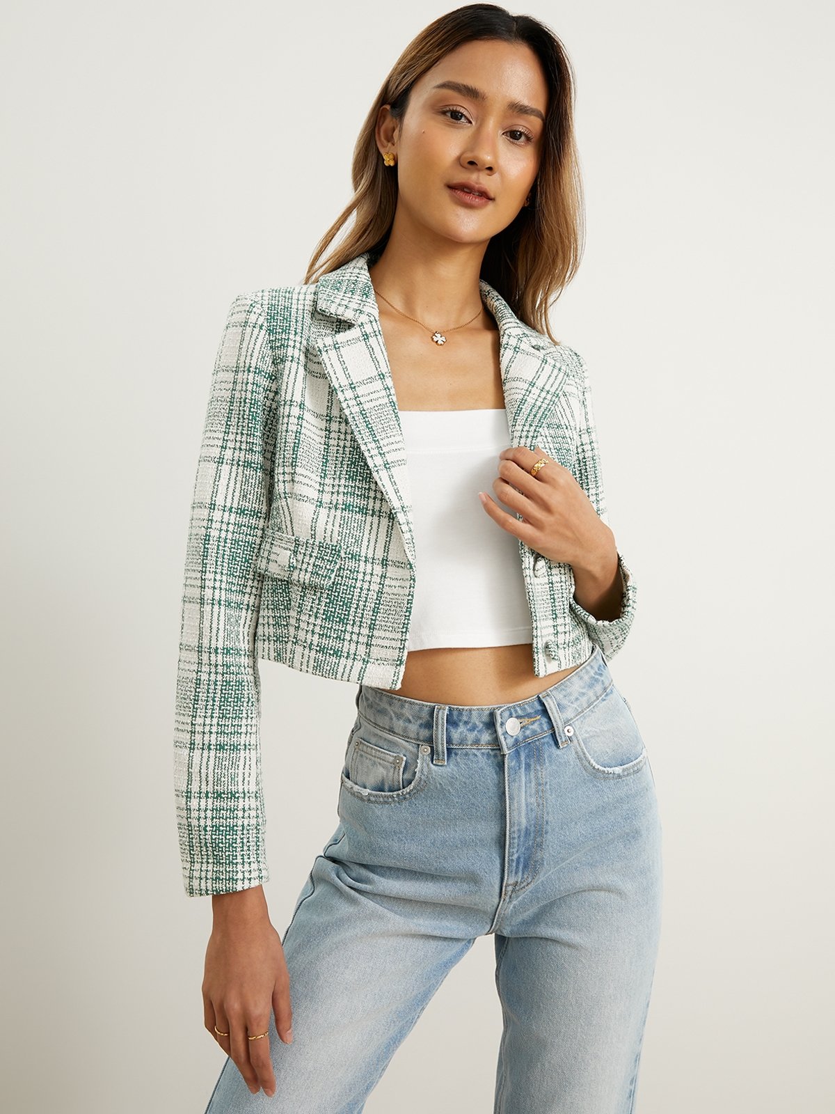 Tweed plaid blazer cheap