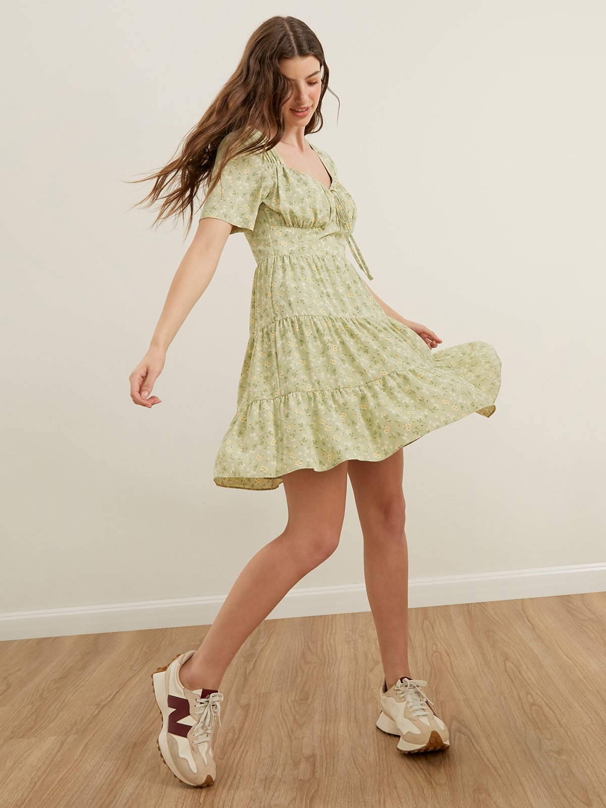 Flora dress - Floral embellished mini dress in green