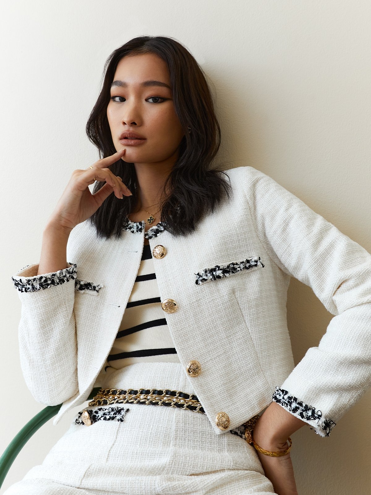 Two Pocket Long Sleeve Jacket Cream Pomelo Fashion