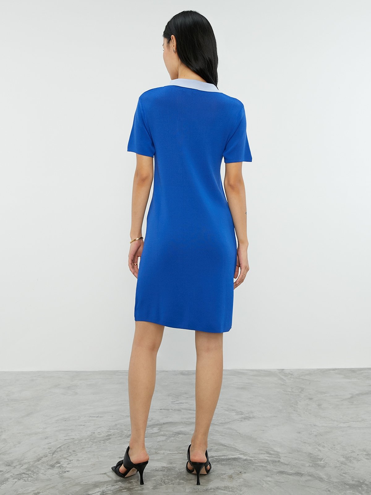 Collared Short Sleeve Mini Dress Blue Pomelo Fashion