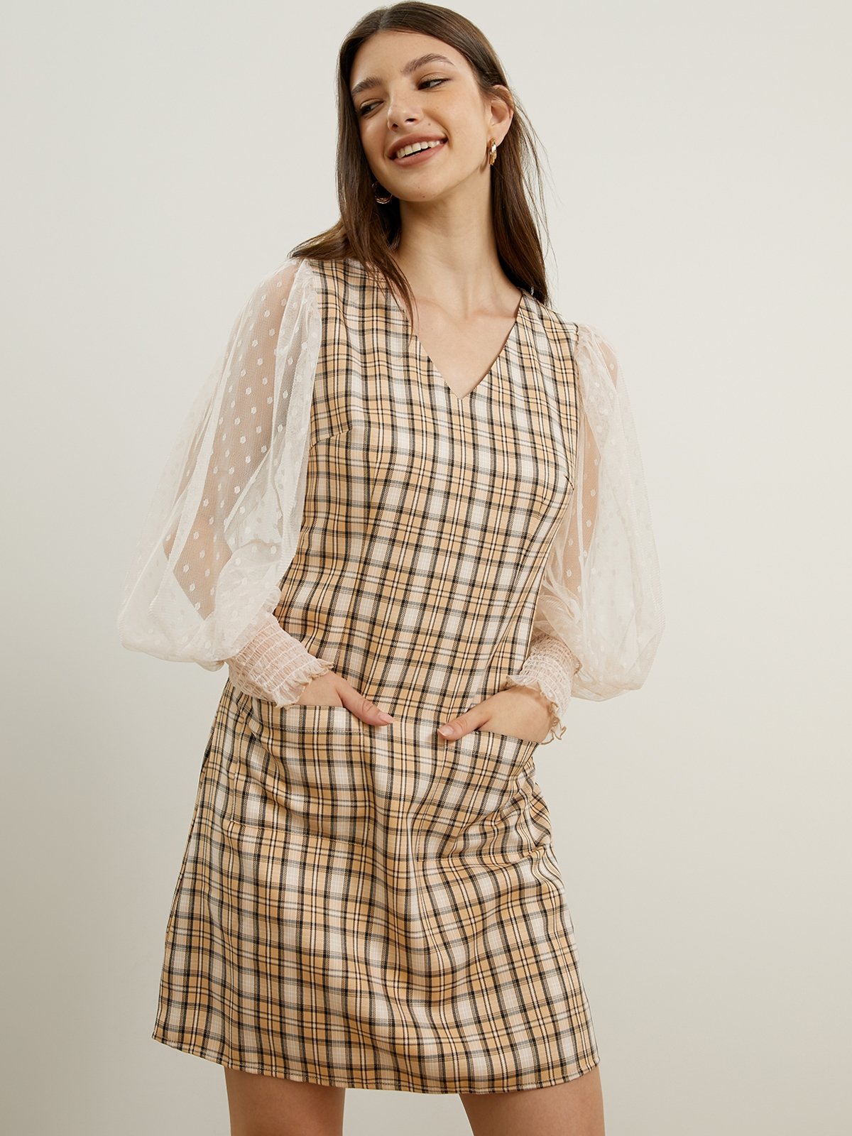 Checked woven mini outlet dress see by chloe