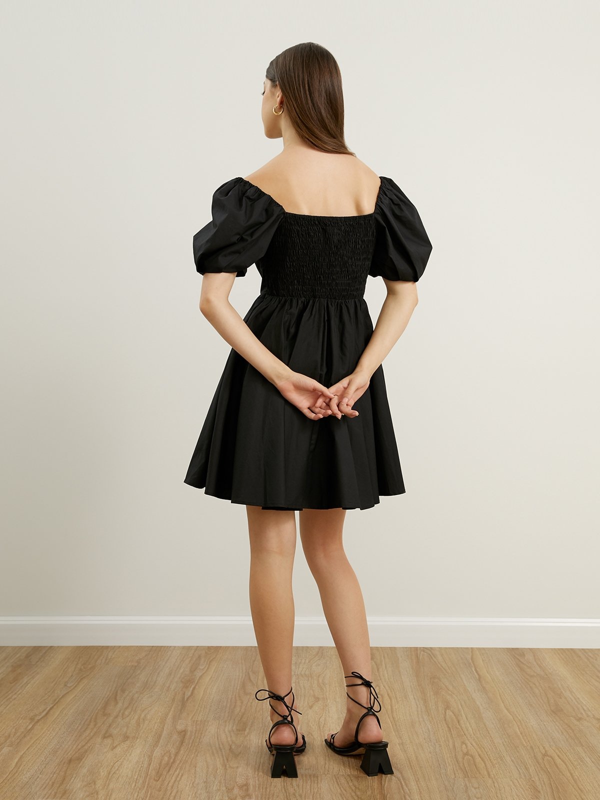 black palermo puff sleeve mini dress FARM Rio Ayla Short Puff Sleeve Mini Dress main image 1