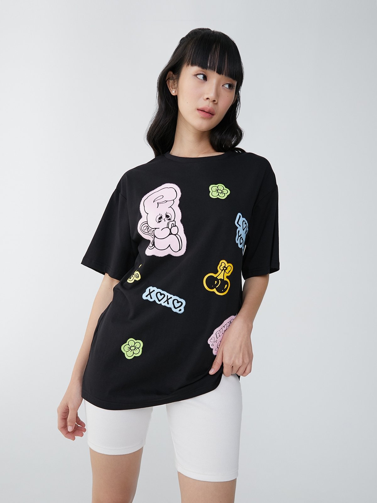 Pomelo X Esther Bunny Sustainable Graphic Printed T Shirt Black Pomelo Fashion 9293