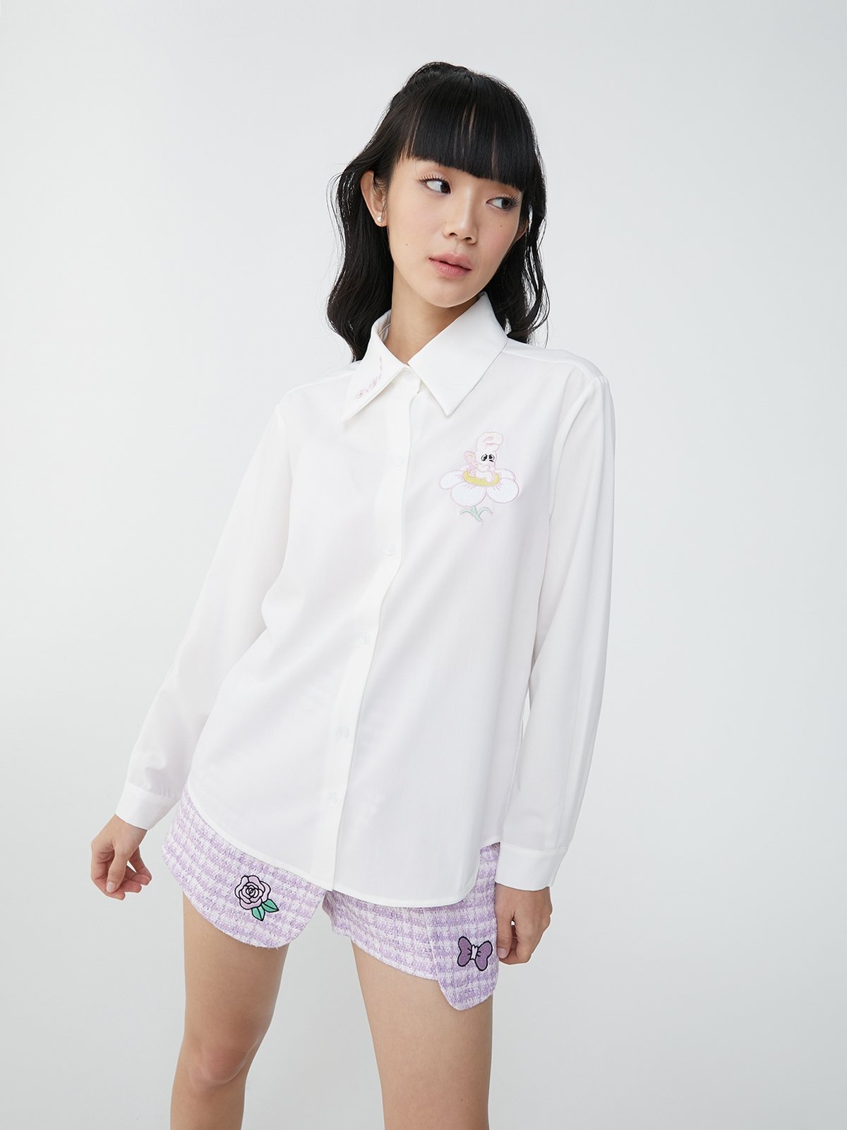 Pomelo x Esther Bunny Character Embroidered Shirt White Pomelo Fashion