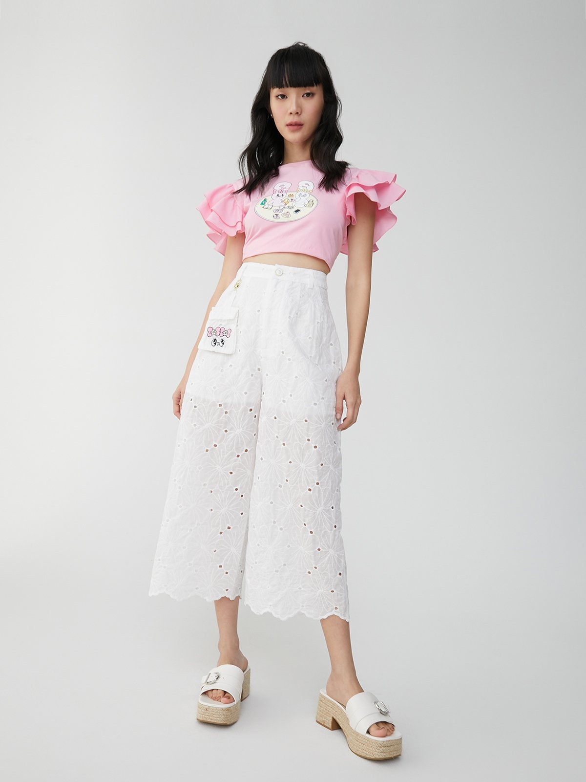 Pomelo x Esther Bunny Sustainable Embroidered Lace Pants White