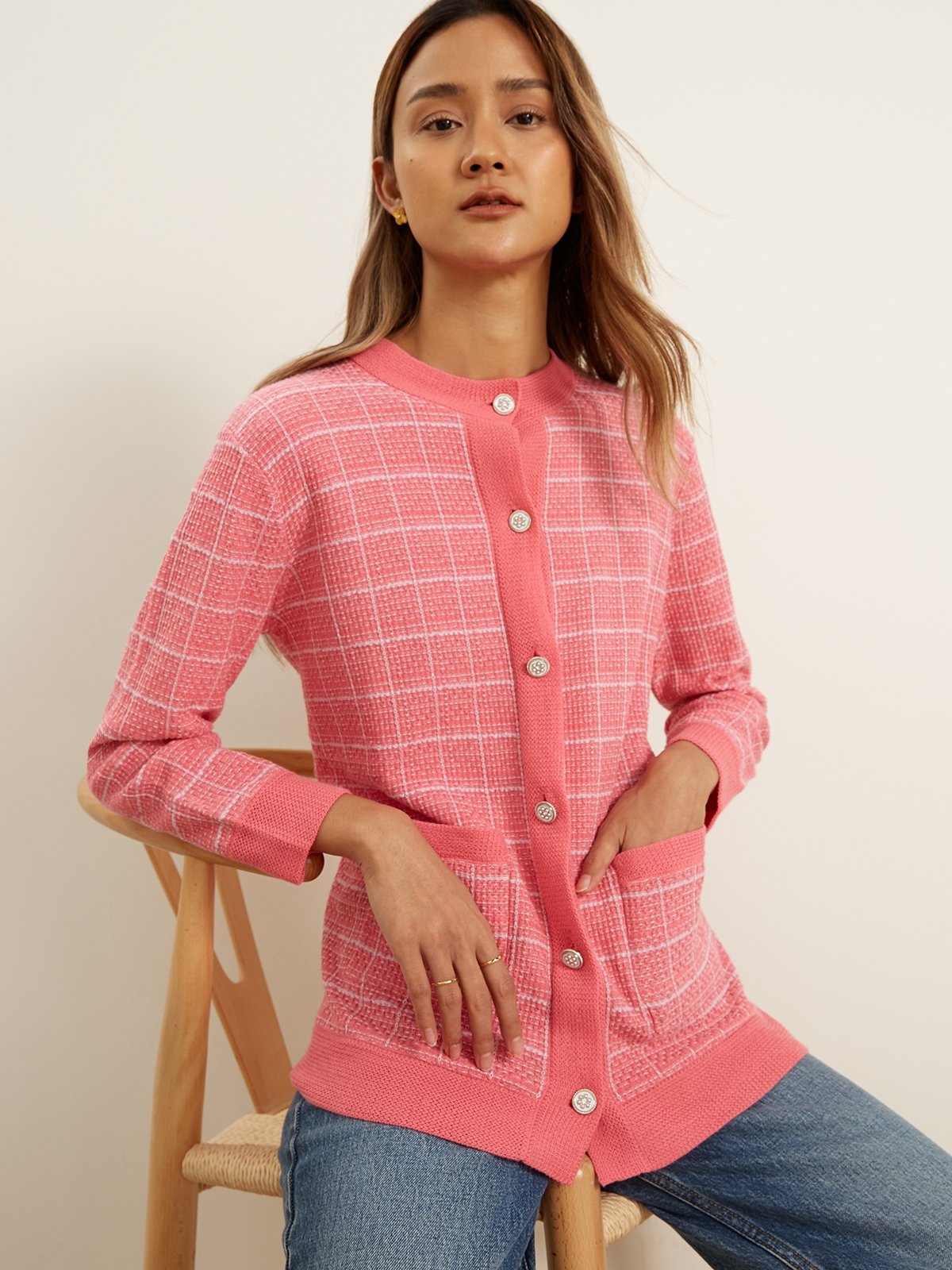 Pink sales plaid cardigan