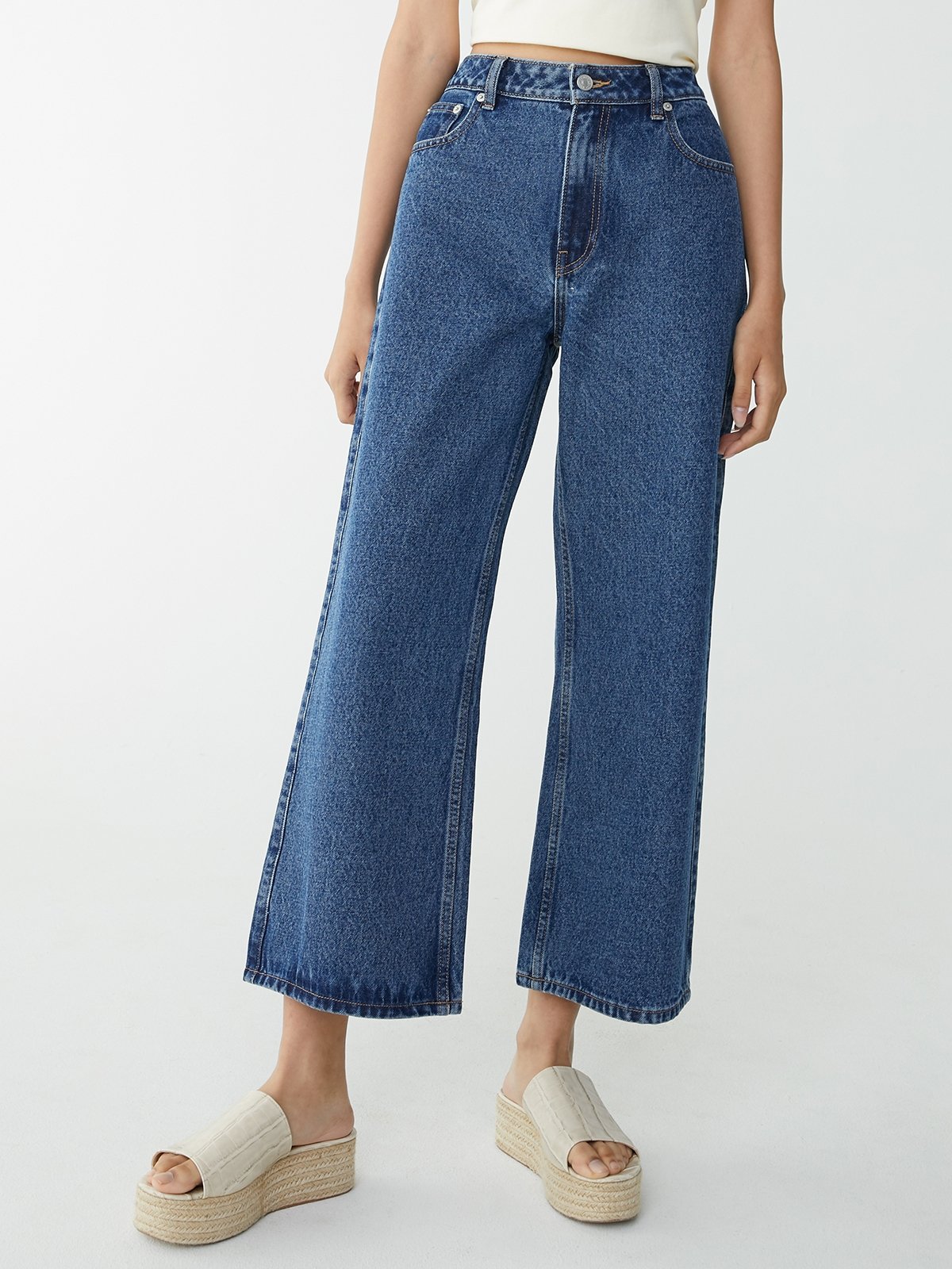 Low Waisted Wide Leg Jeans Dark Blue