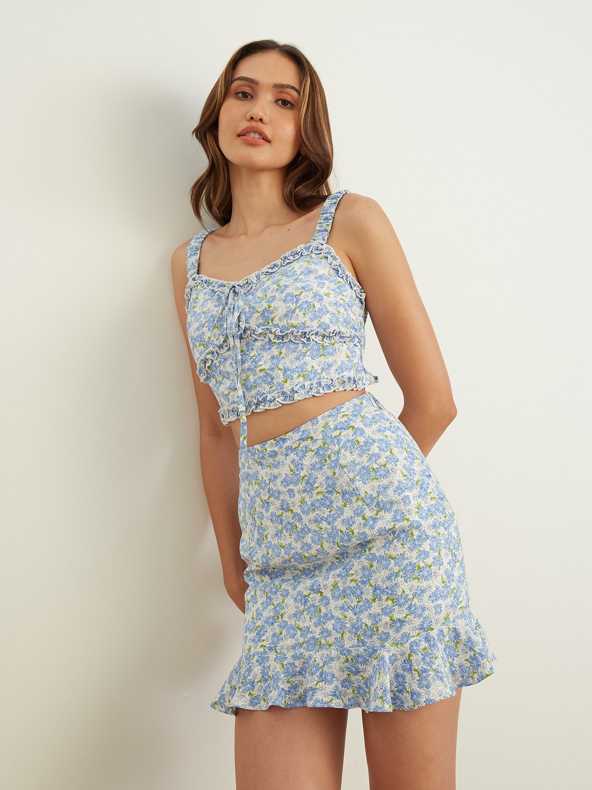 Ruched Crop Cami Top & Mini Skirt Set (CAPELLA)