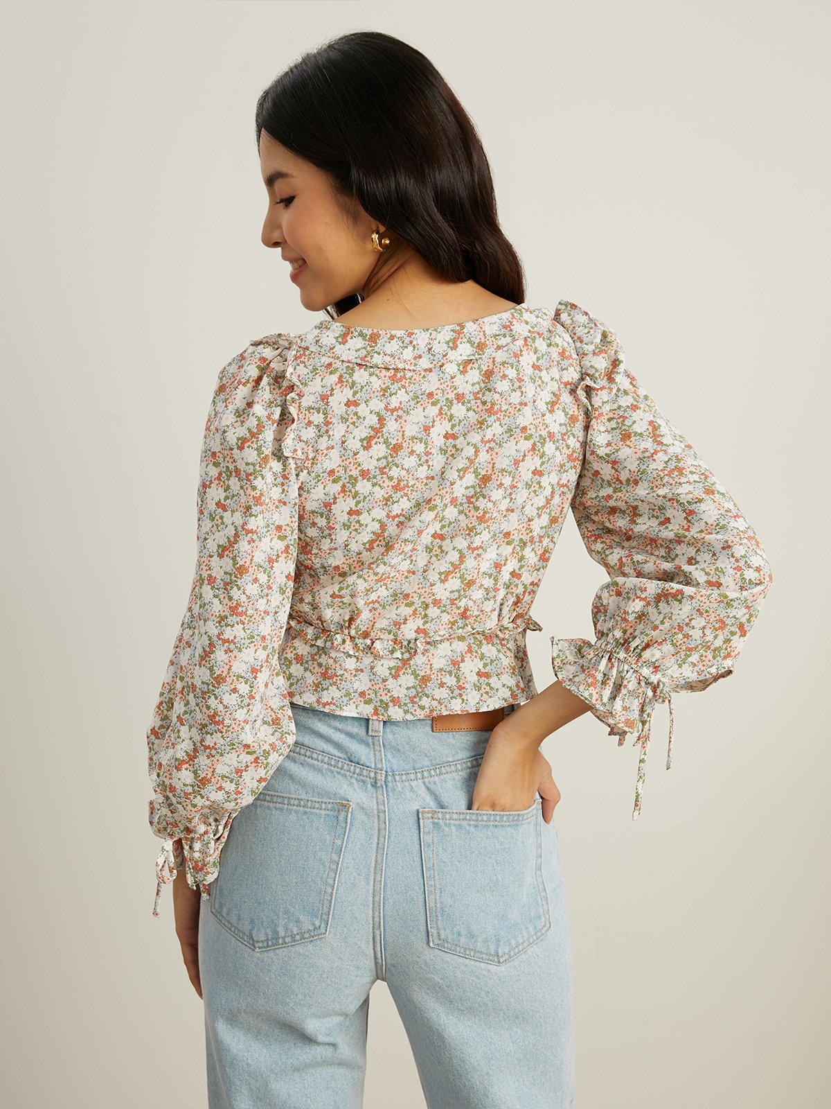 Floral long sleeve outlet crop top