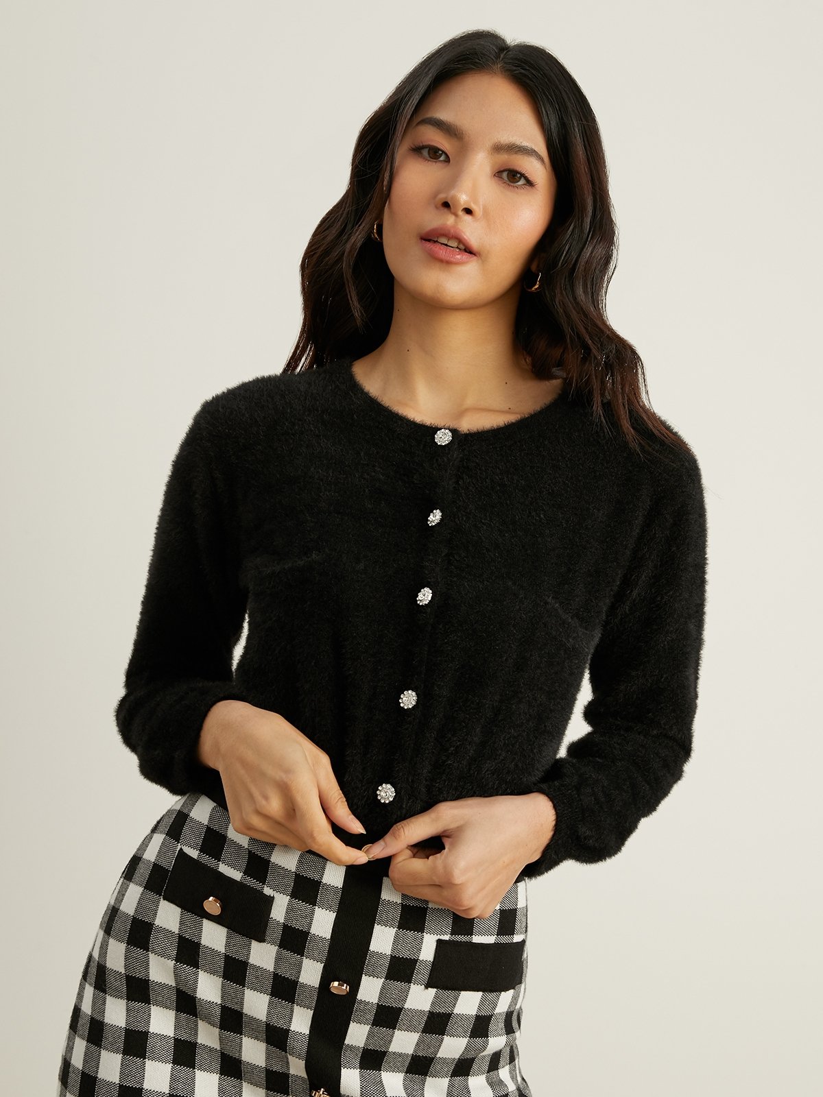 Fluffy Cardigan Black Pomelo Fashion