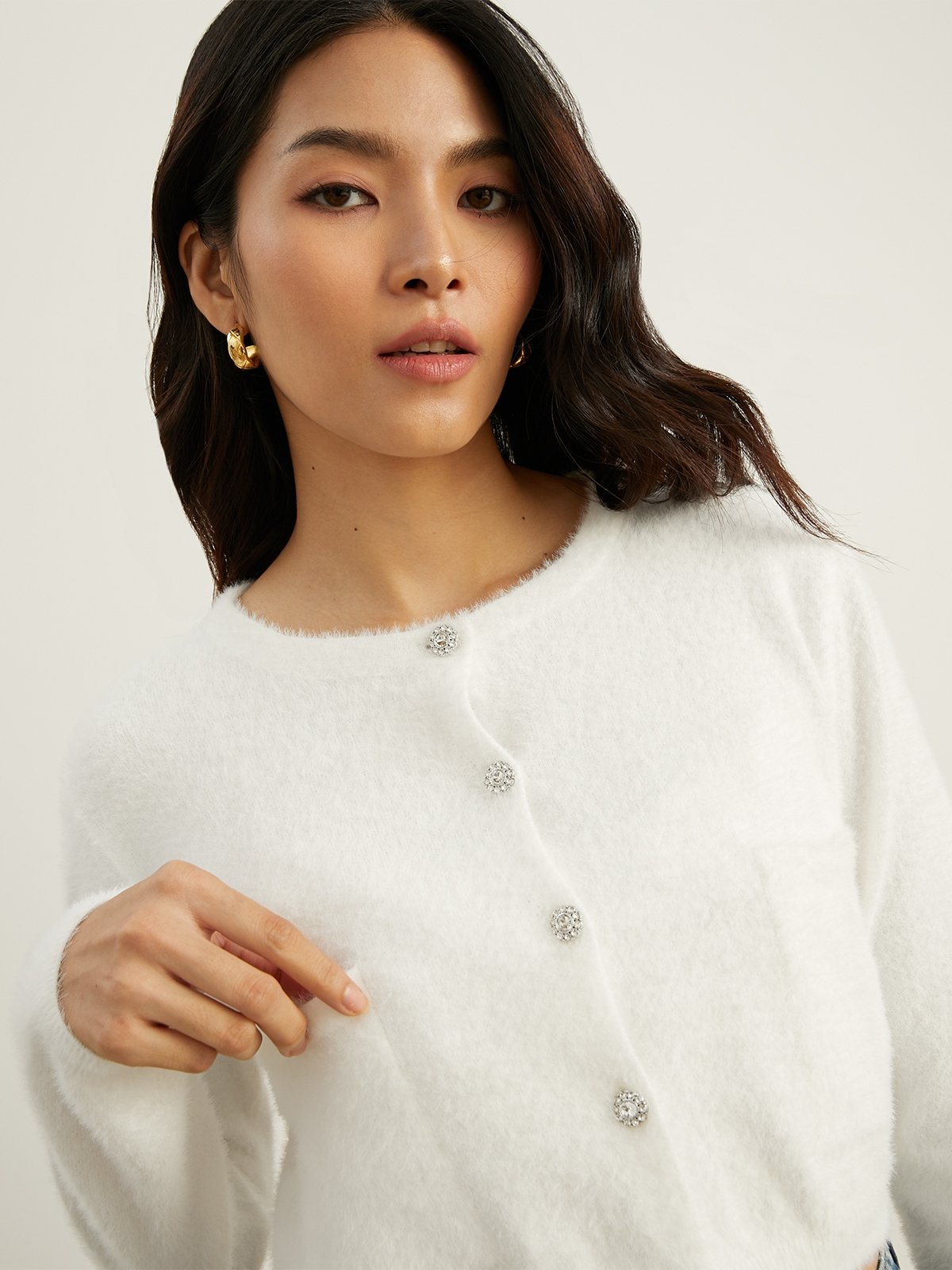 White fluffy cropped cardigan online