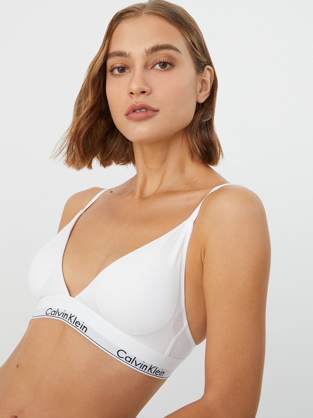 Modern Cotton Lightly Lined Triangle Bralette - White - Pomelo Fashion