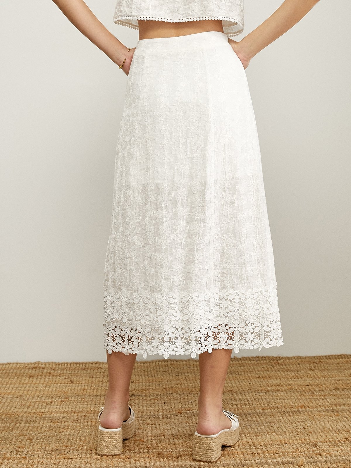 High waisted sale white lace skirt