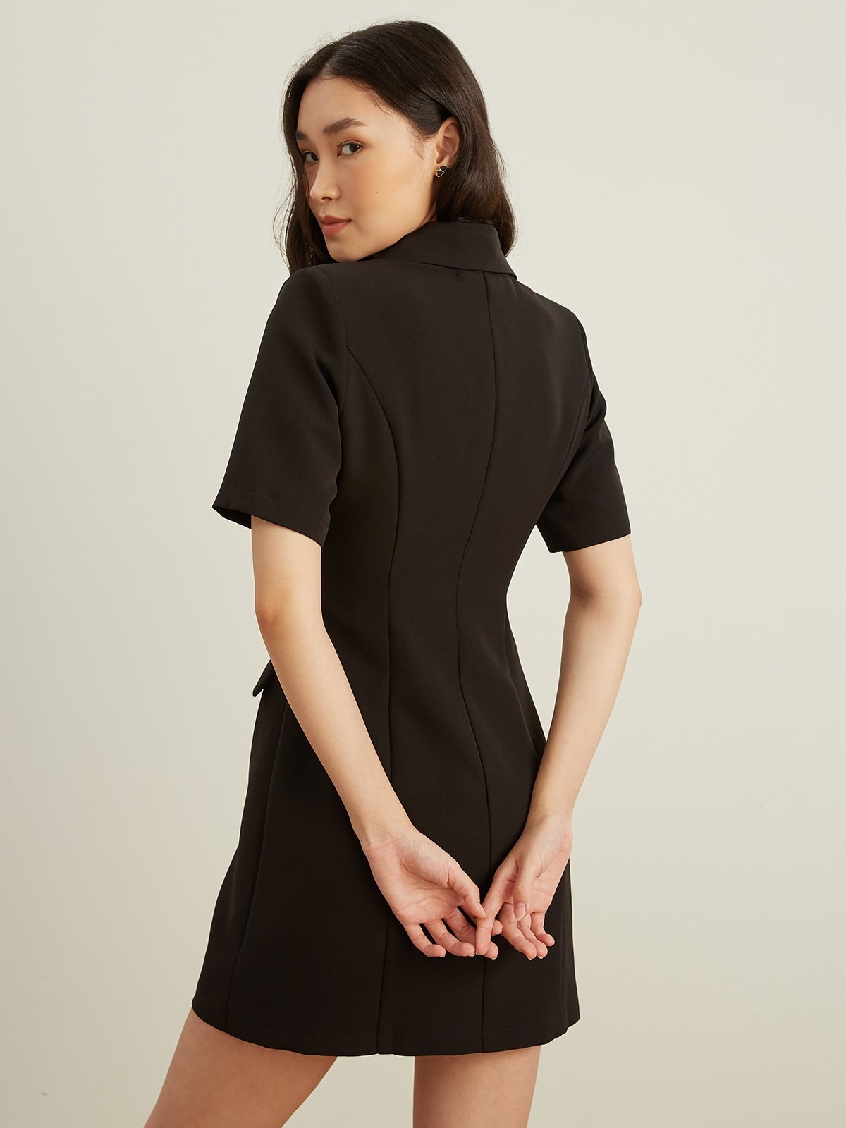 Short Sleeve Mini Blazer Dress - Black - Pomelo Fashion Short Sleeve Mini Blazer Dress - Black - Pomelo Fashion