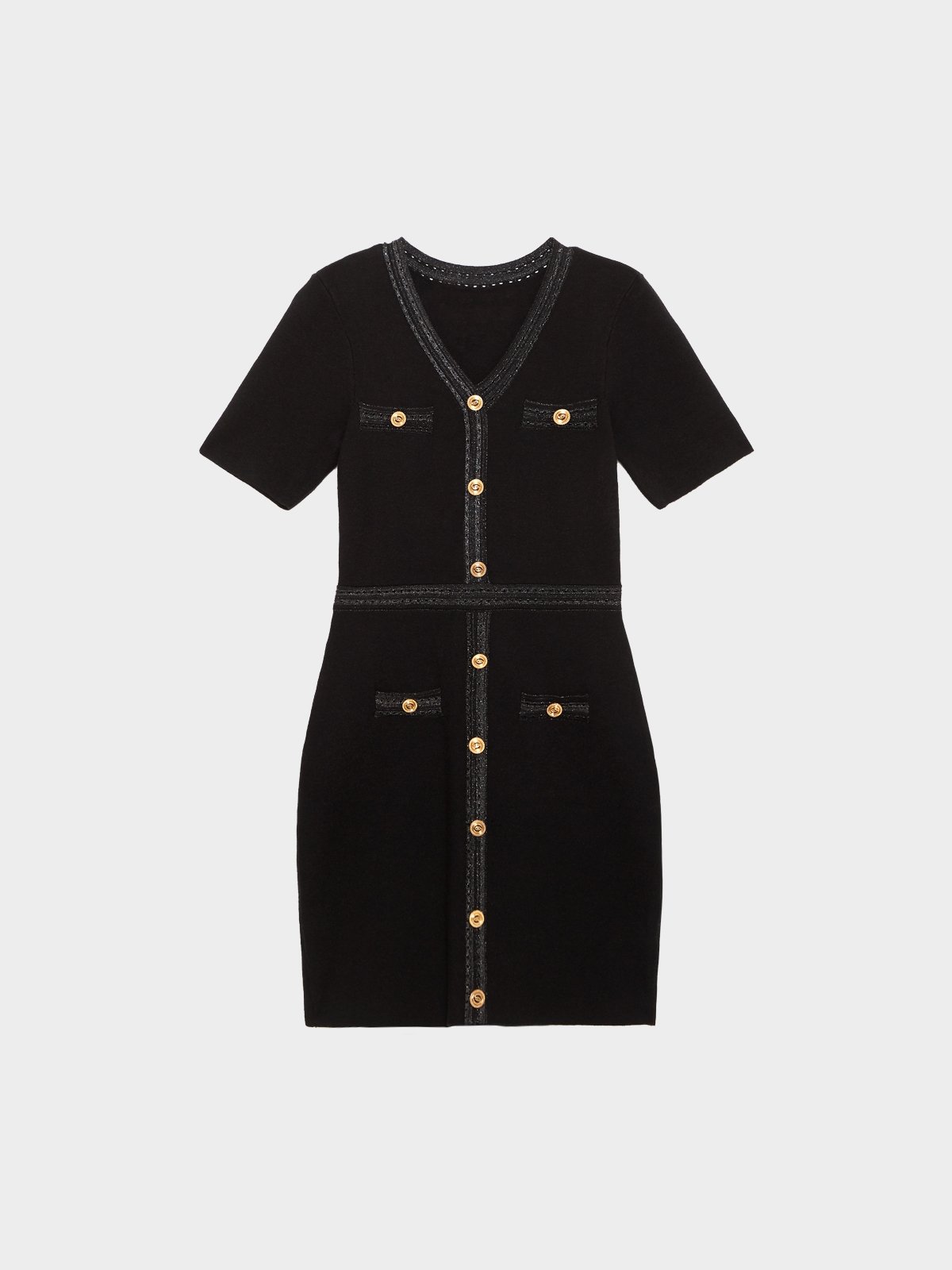 V Neck Mini Dress Black Pomelo Fashion