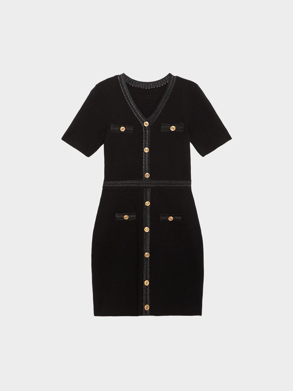 V-Neck Mini Dress - Black - Pomelo Fashion V-Neck Mini Dress - Black - Pomelo Fashion