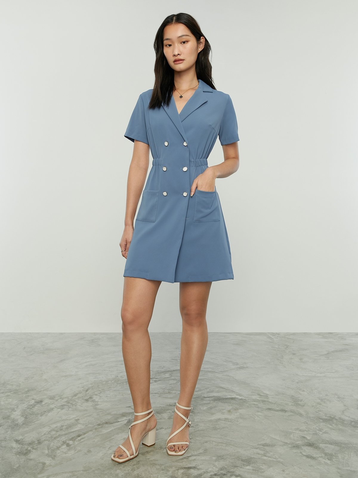 Blue button up dress with collar online
