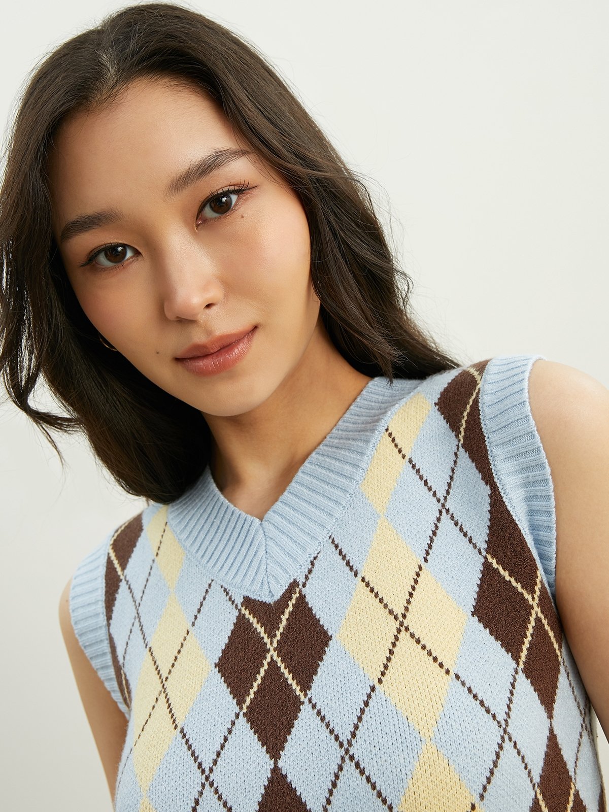 Argyle top sleeveless sweater