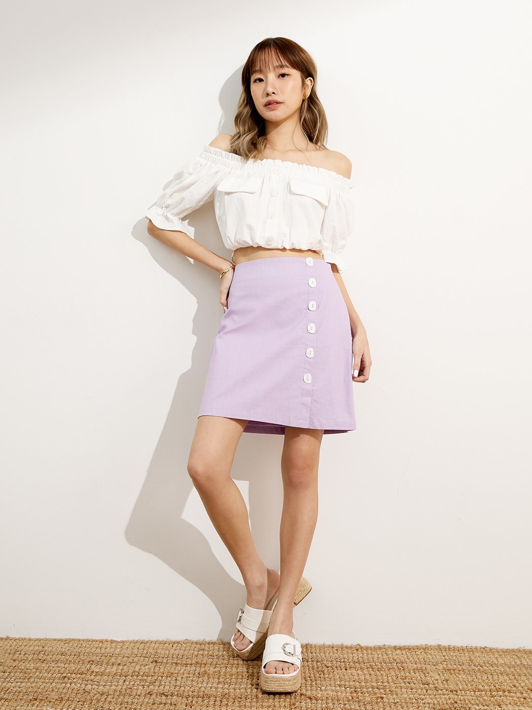 Sustainable Floral Side Slit Skirt - Purple - Pomelo Fashion