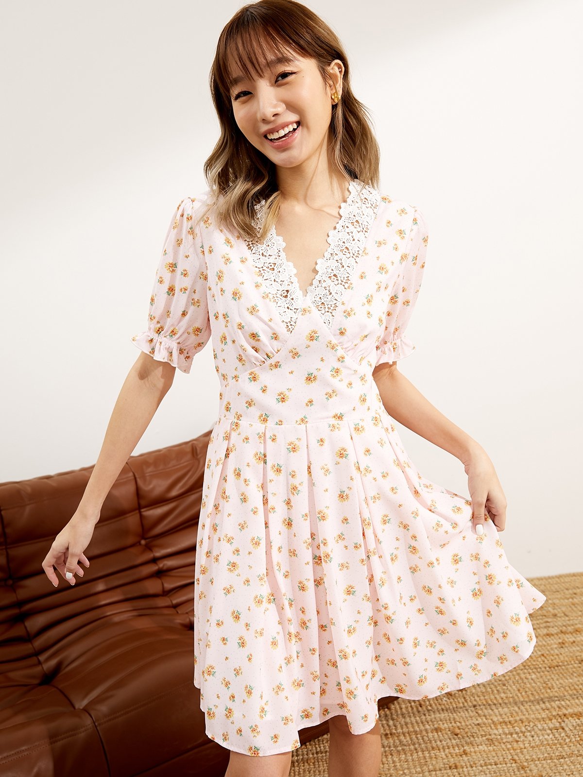 Long Sleeve Structured Mini Dress with Front Flap Pockets - Pink main image 1