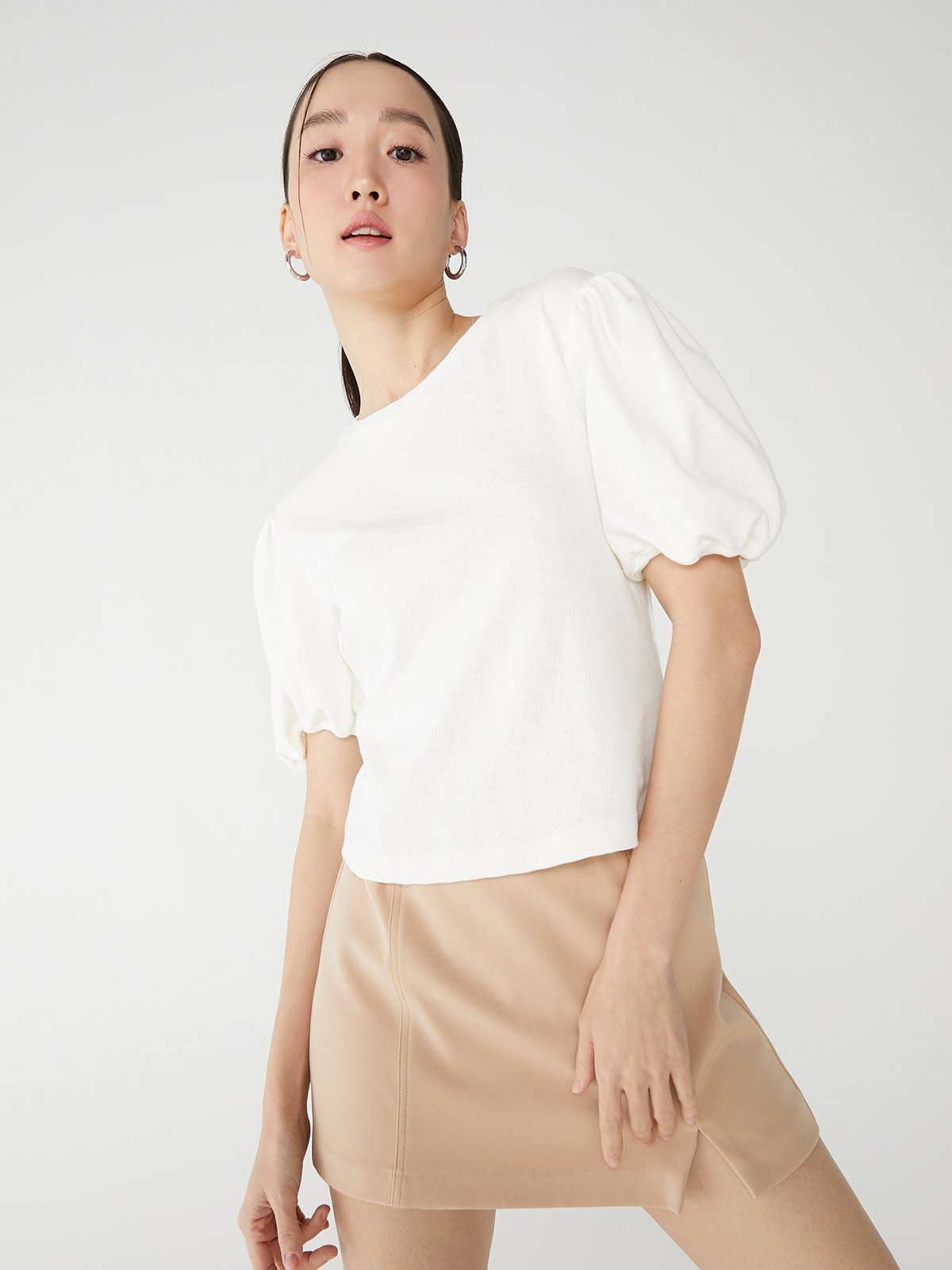 Puffed Sleeve Blouse White Pomelo Fashion
