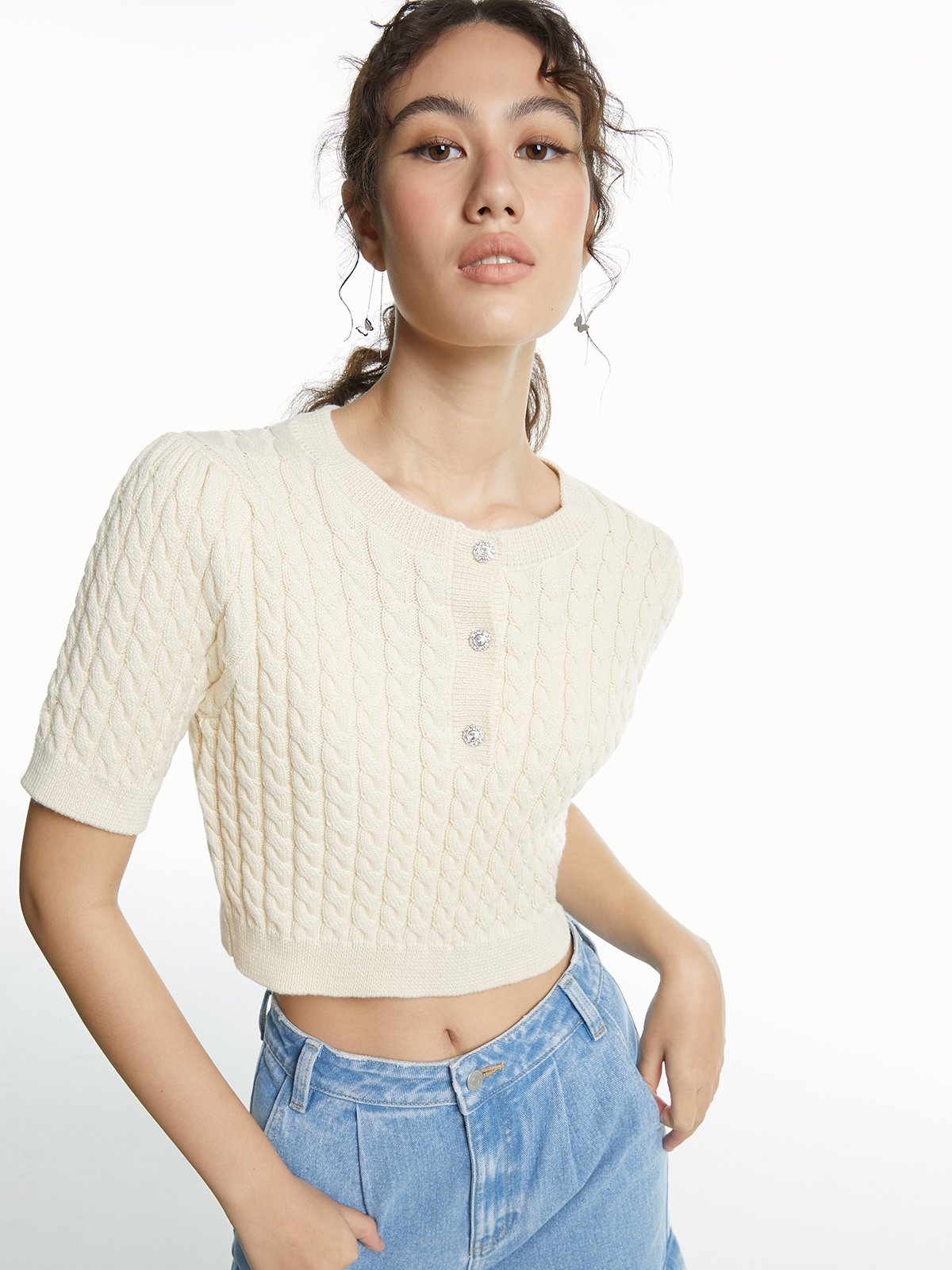 Creamy Collared Puff Sleeve Top main image 0