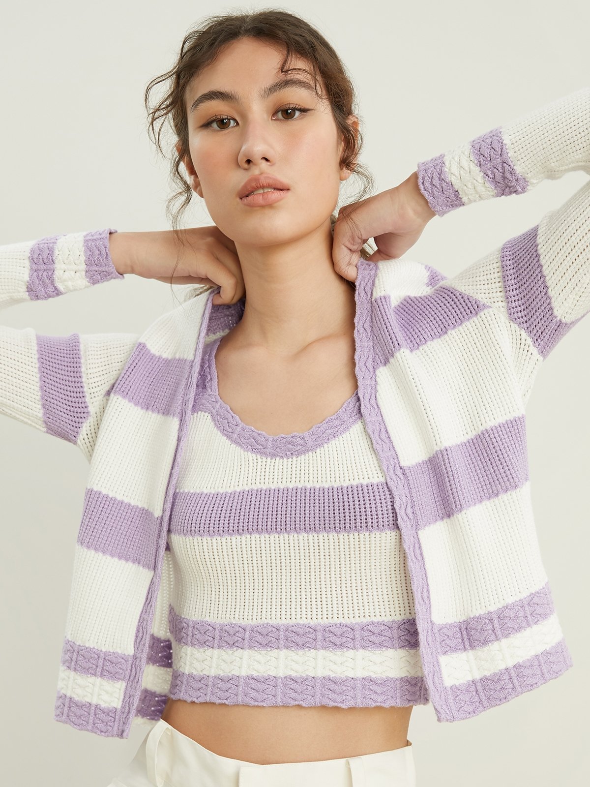 Purple and black striped cardigan outlet