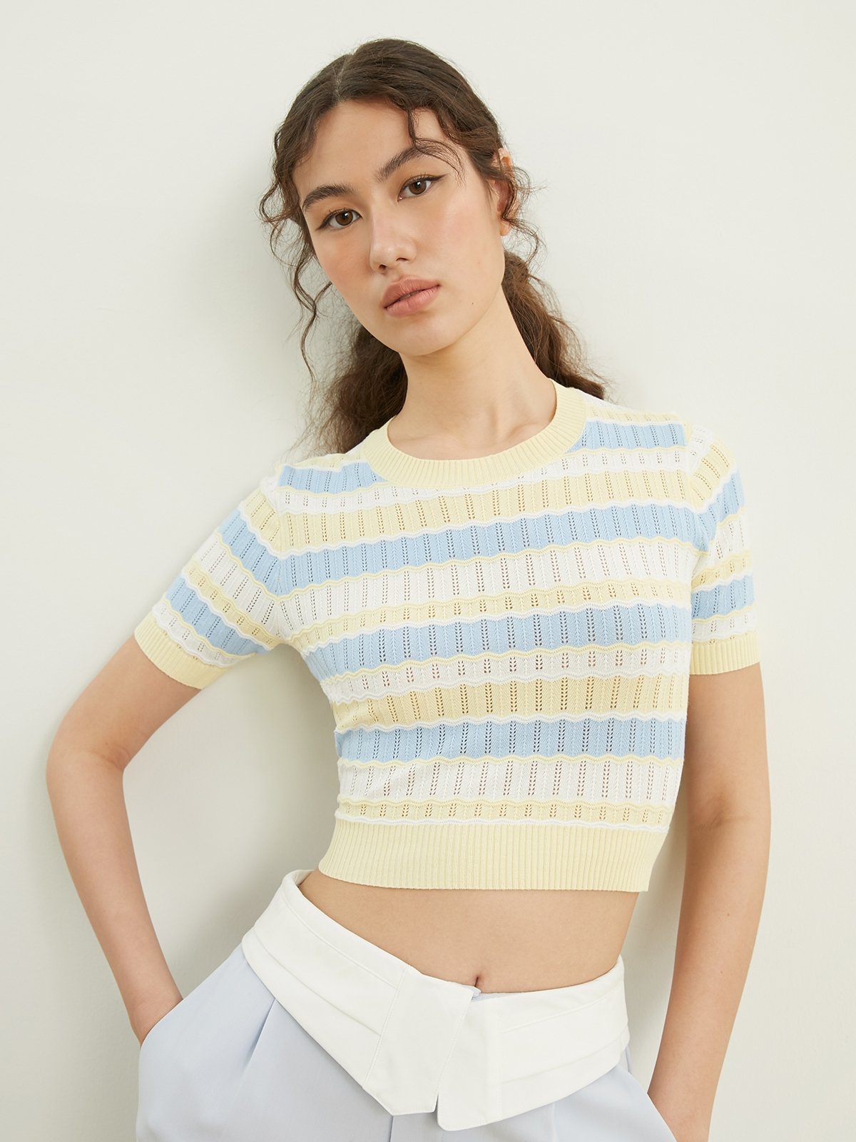 Minimal Stripe Sleeve Mixed Top main image 0