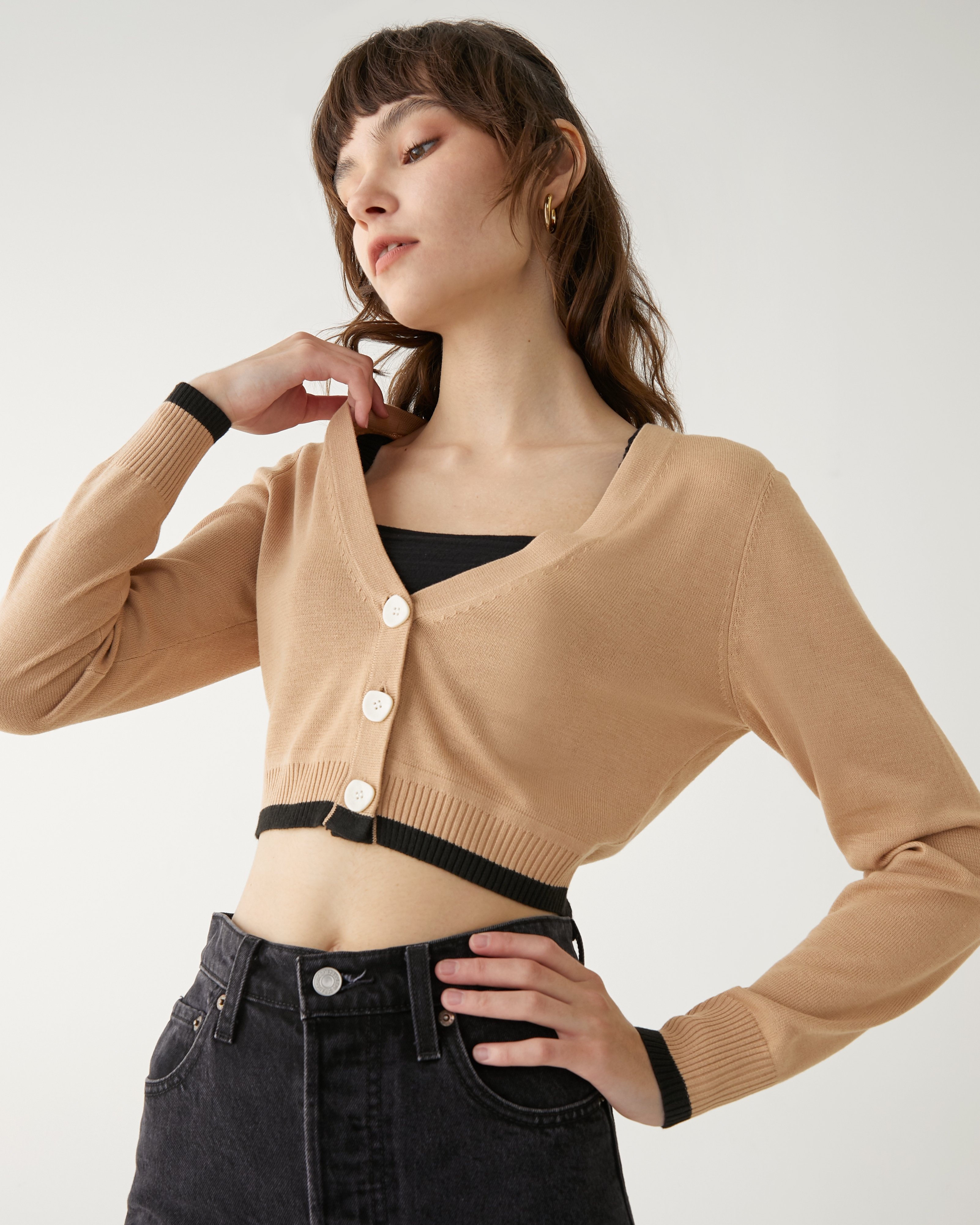 Cropped Cardigan Caramel Pomelo Fashion
