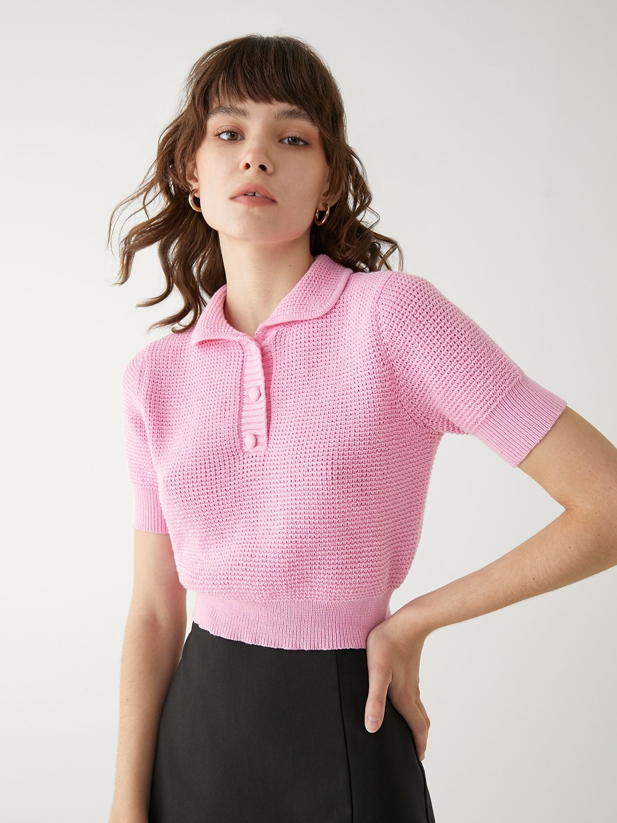 Crop Fitted Polo Top Pink Pomelo Fashion