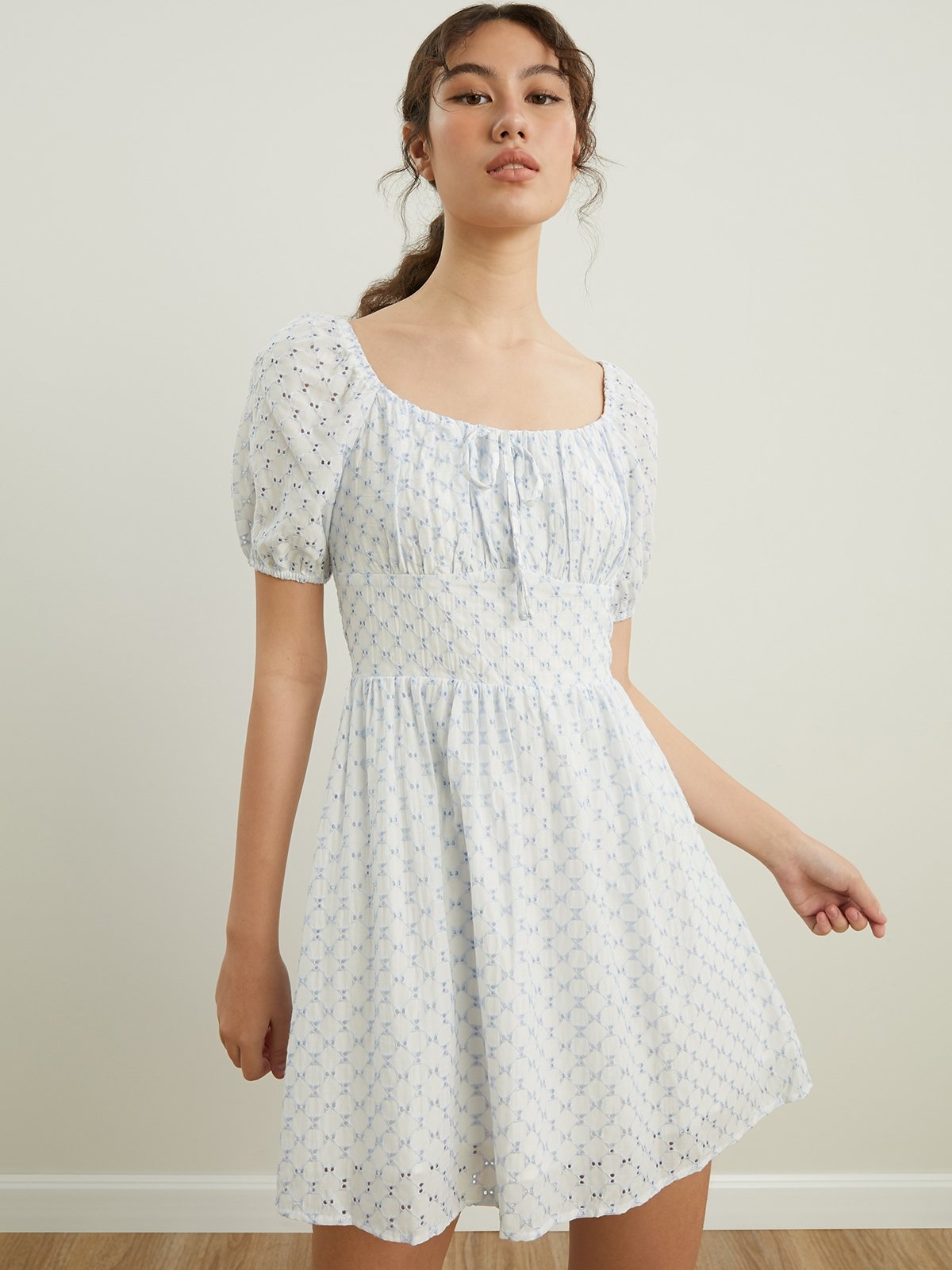Short Sleeve Corset Mini Dress - Blue 