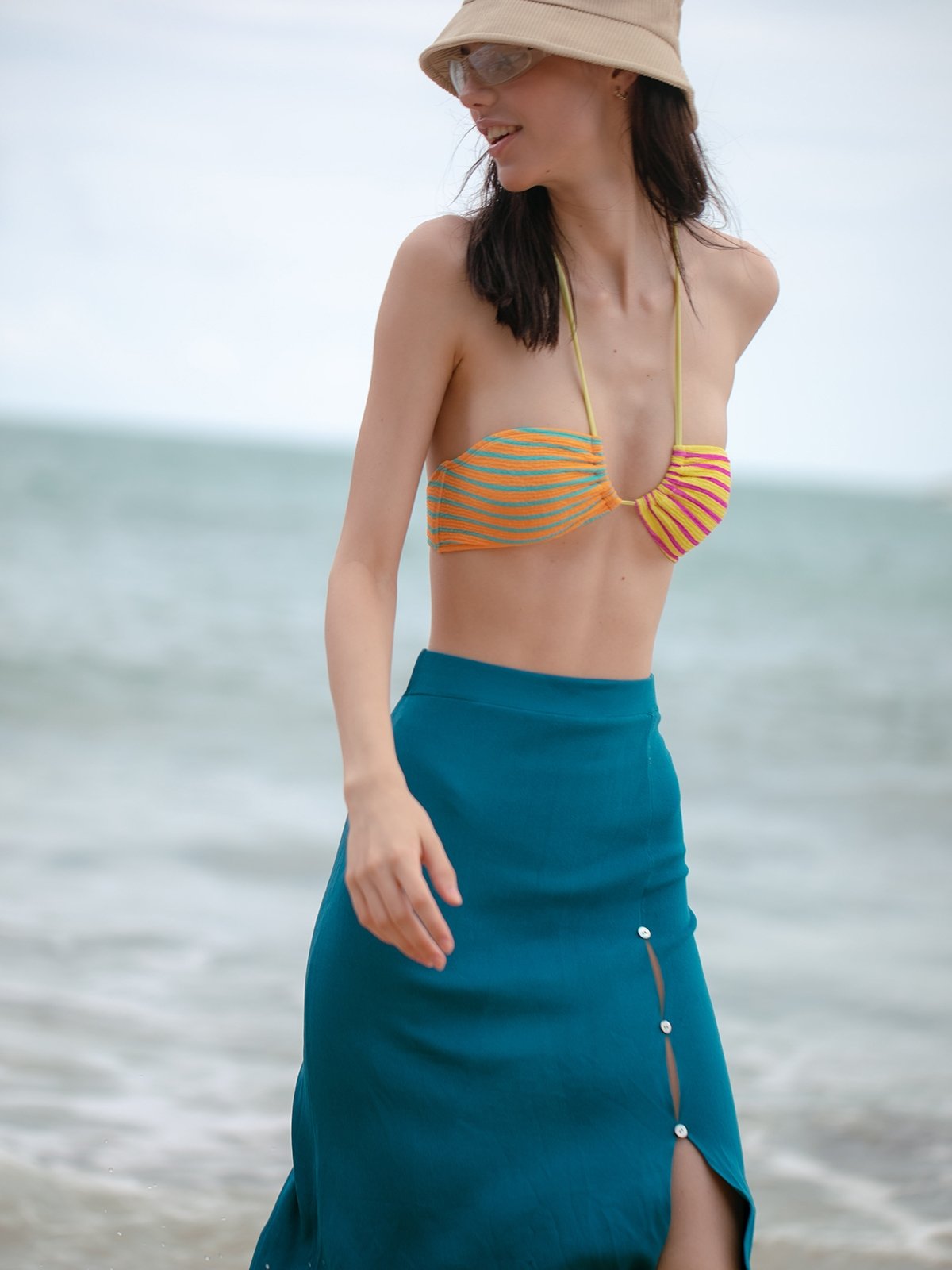 Knit Midi Skirt Lagoon Blue Pomelo Fashion