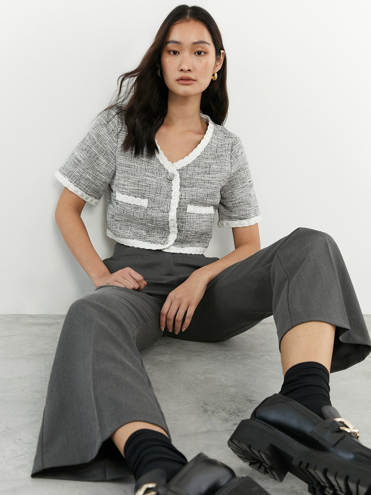 Tweed short sleeve top new arrivals