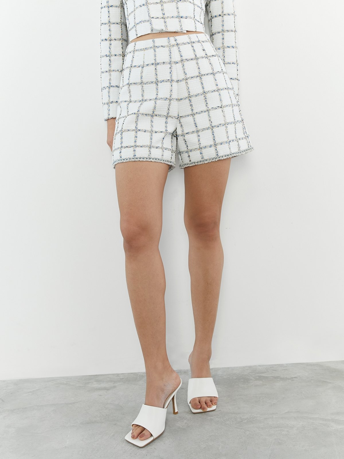 White discount tweed shorts
