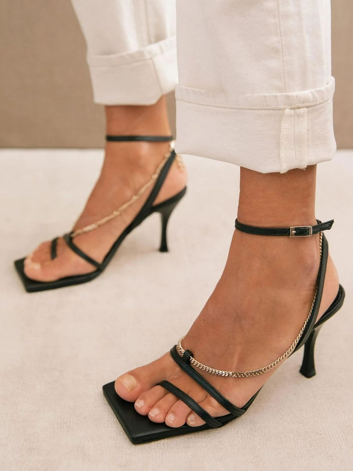 Straps Chain Heels - Black