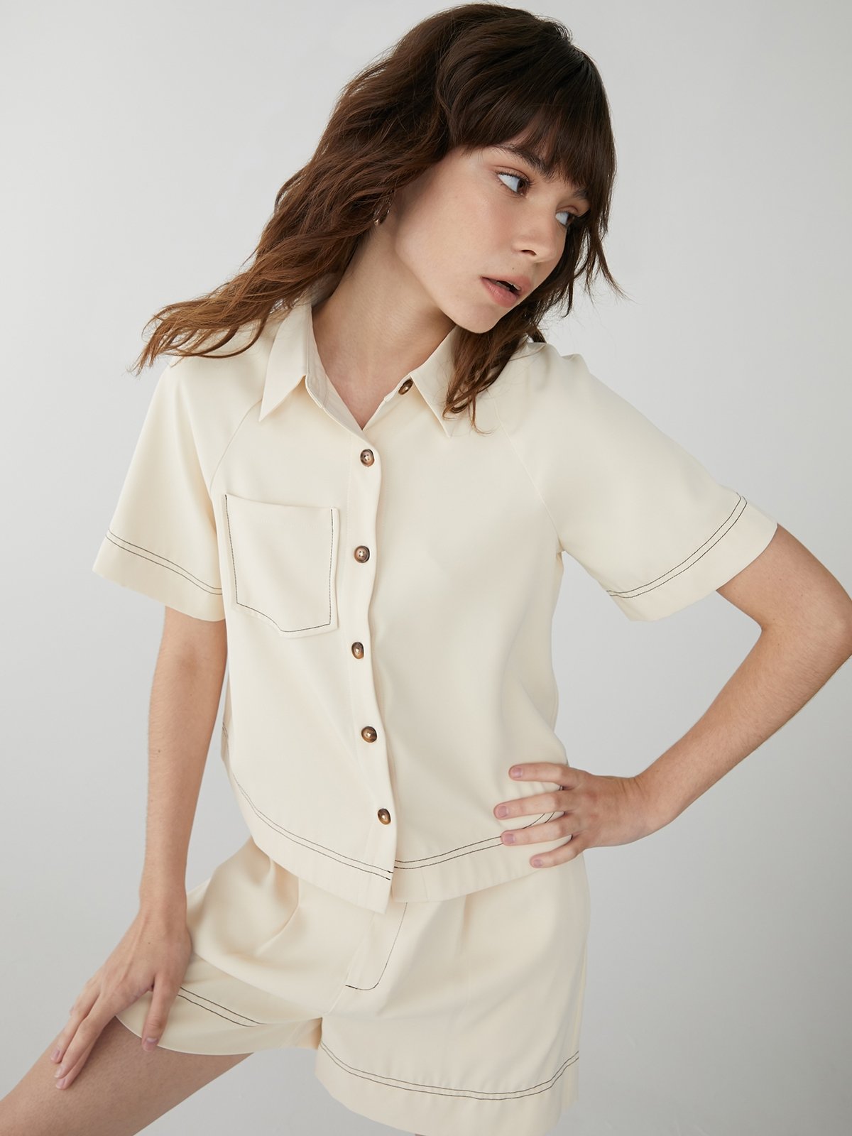Short Sleeve Shirt Beige Pomelo Fashion