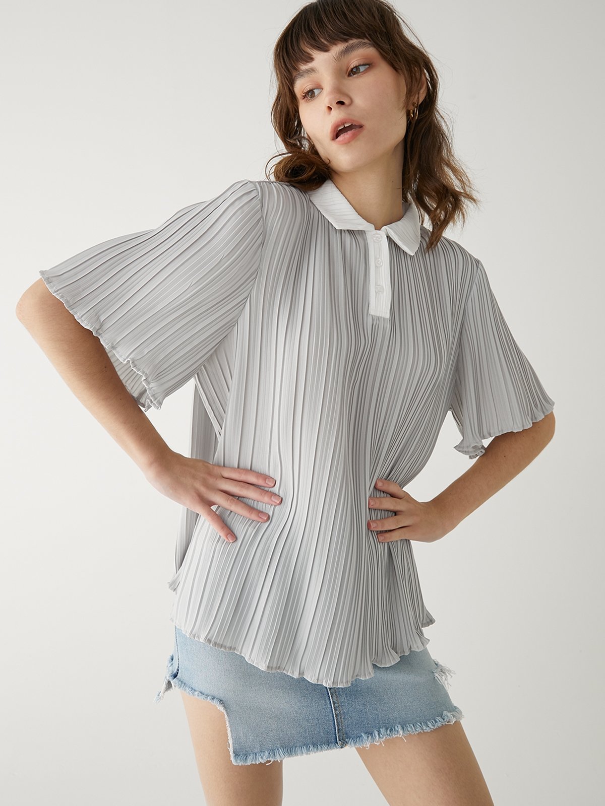 Short Sleeve Comfy Top Light Grey Pomelo Fashion