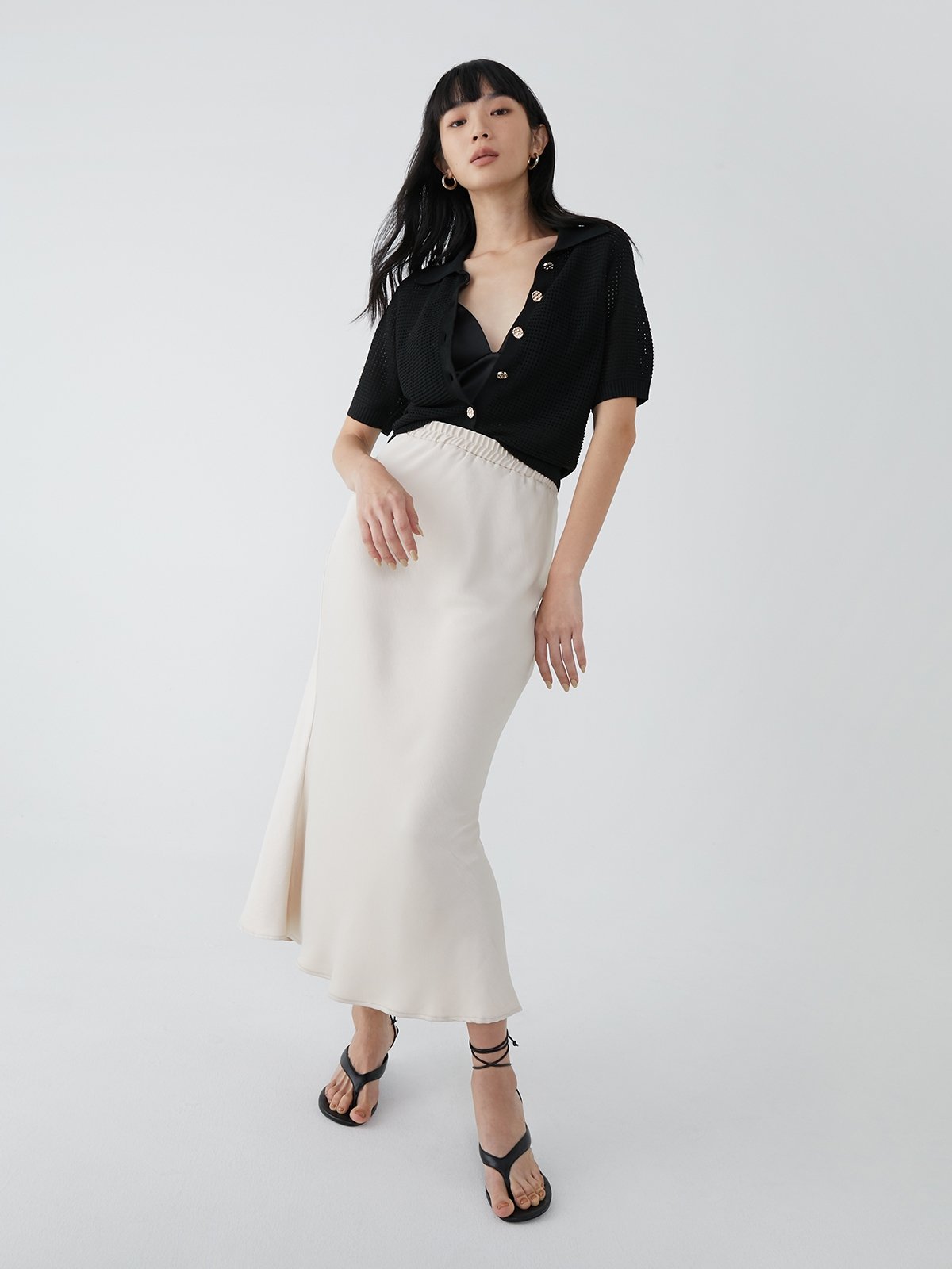 Semi SeeThrough Collar Top Black Pomelo Fashion