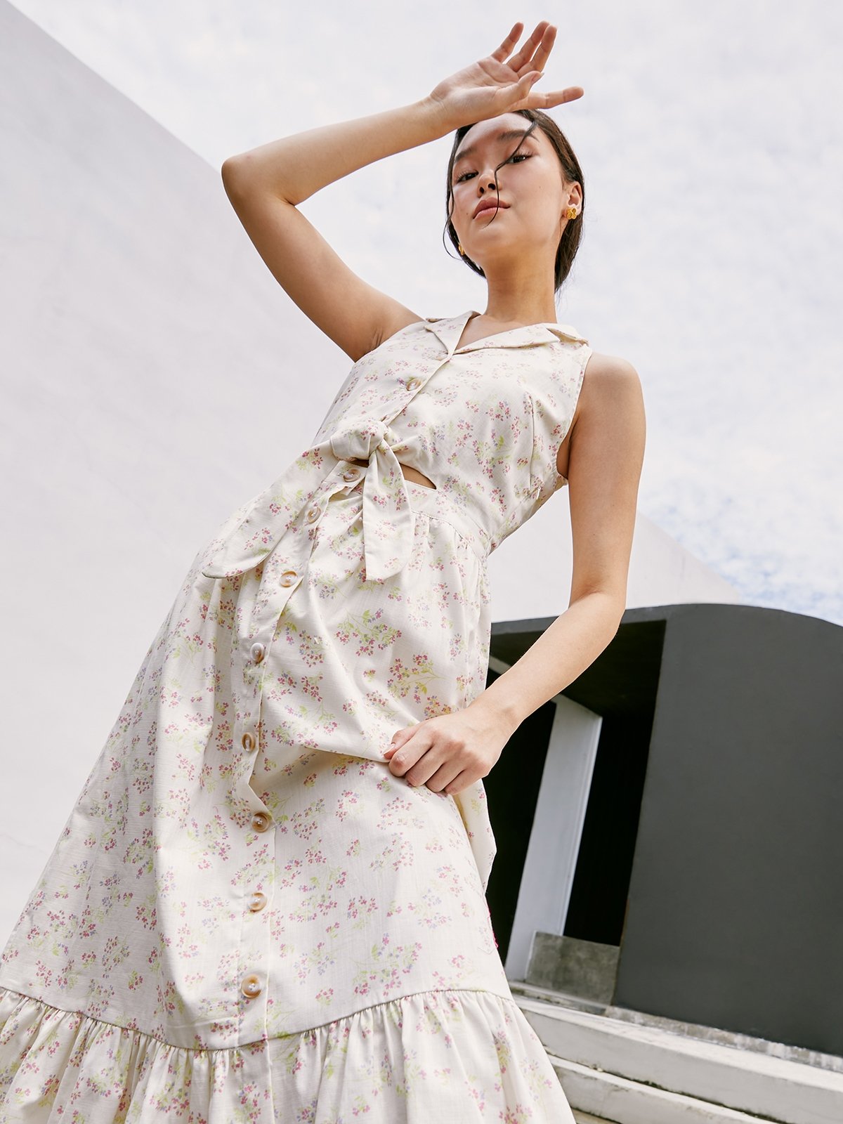 Sleeveless Layered Midi Dress Pink Pomelo Fashion