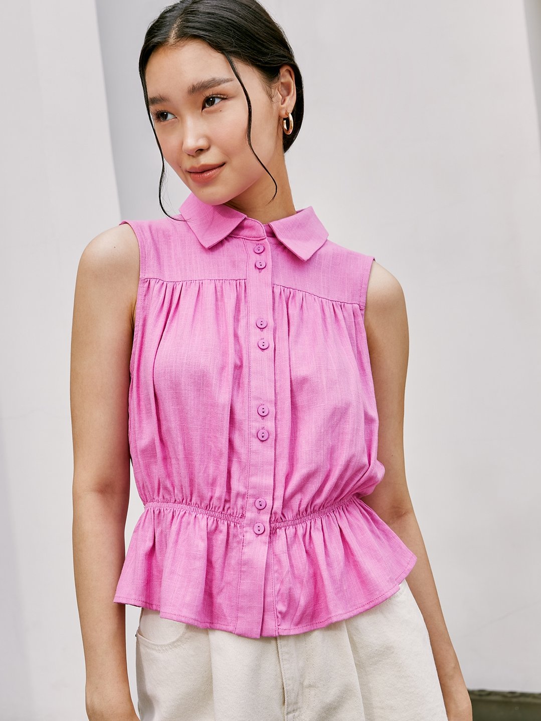 Sleeveless Blouse - Pink - Pomelo Fashion