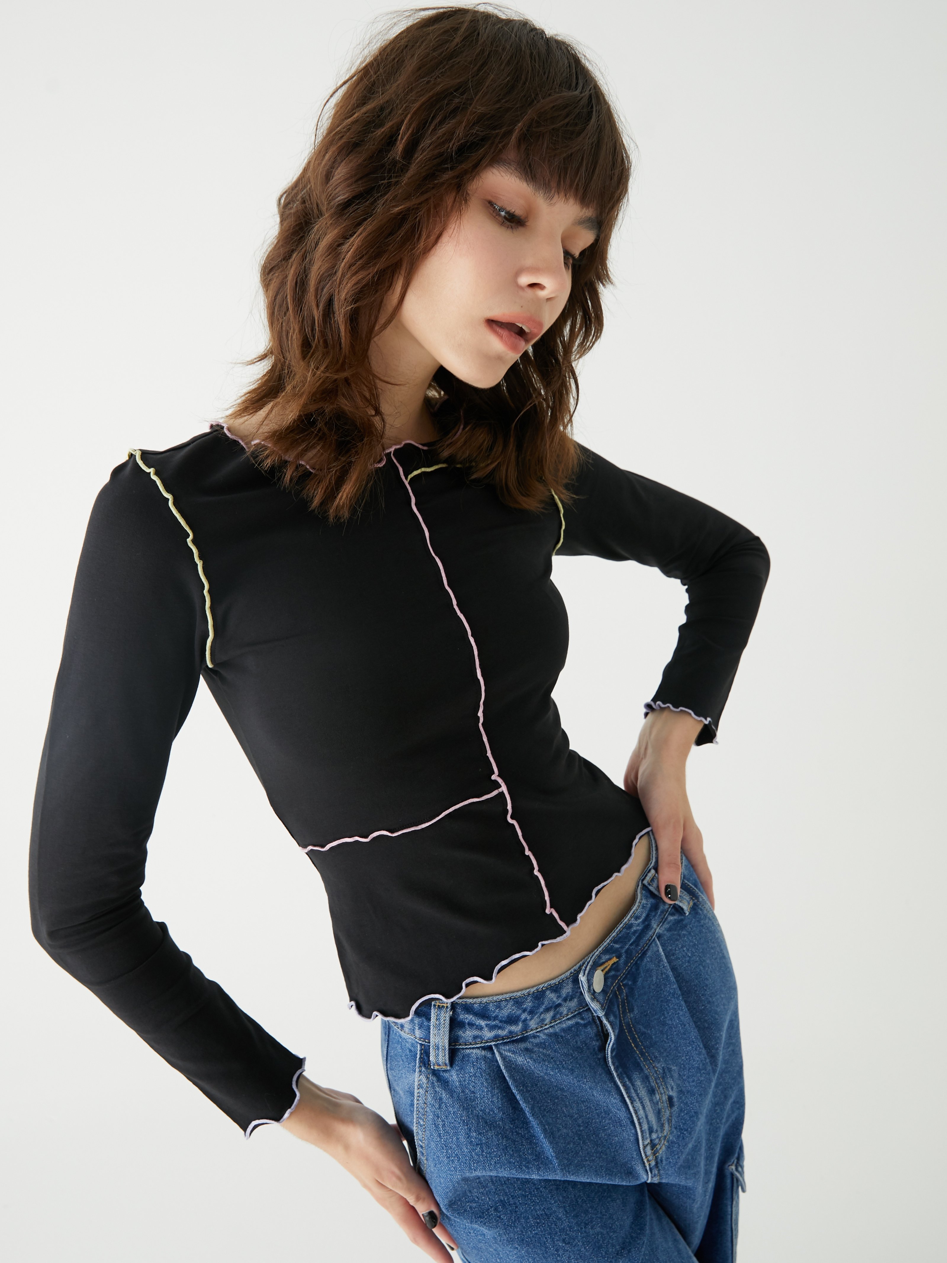 DAMELA LONG SLEEVE TOP - BLACK