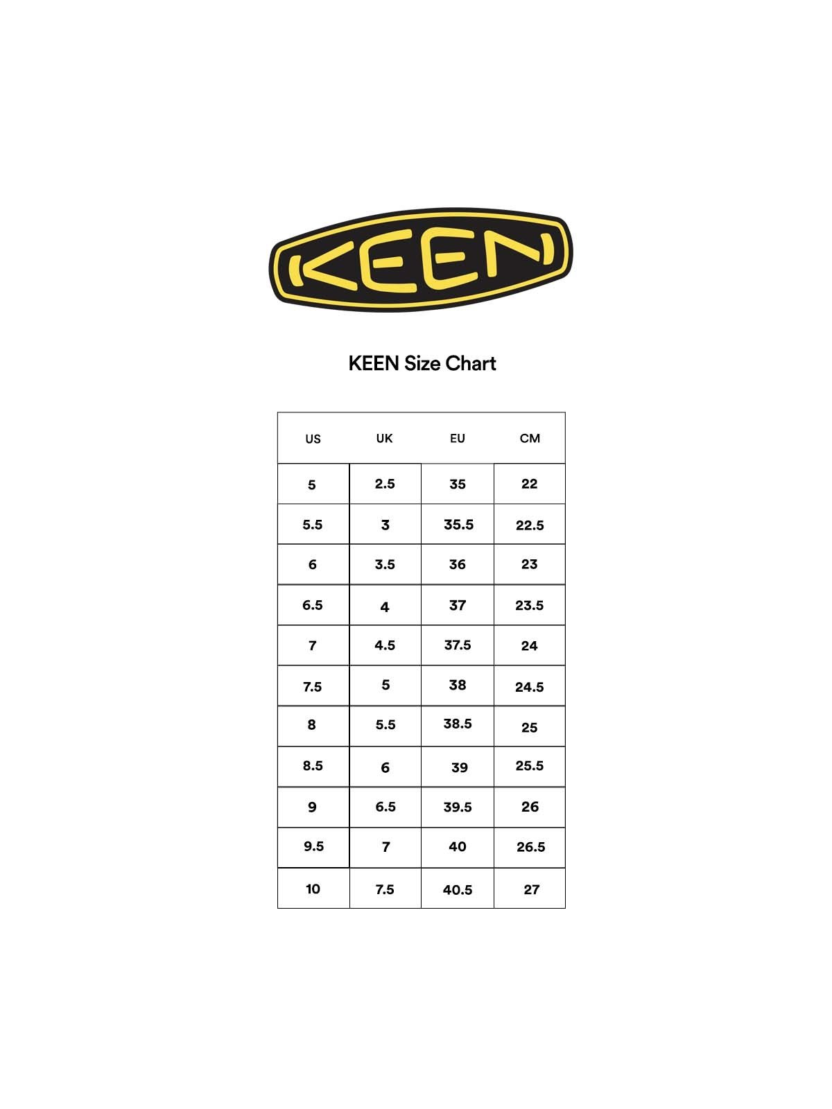 Keen uneek online size chart