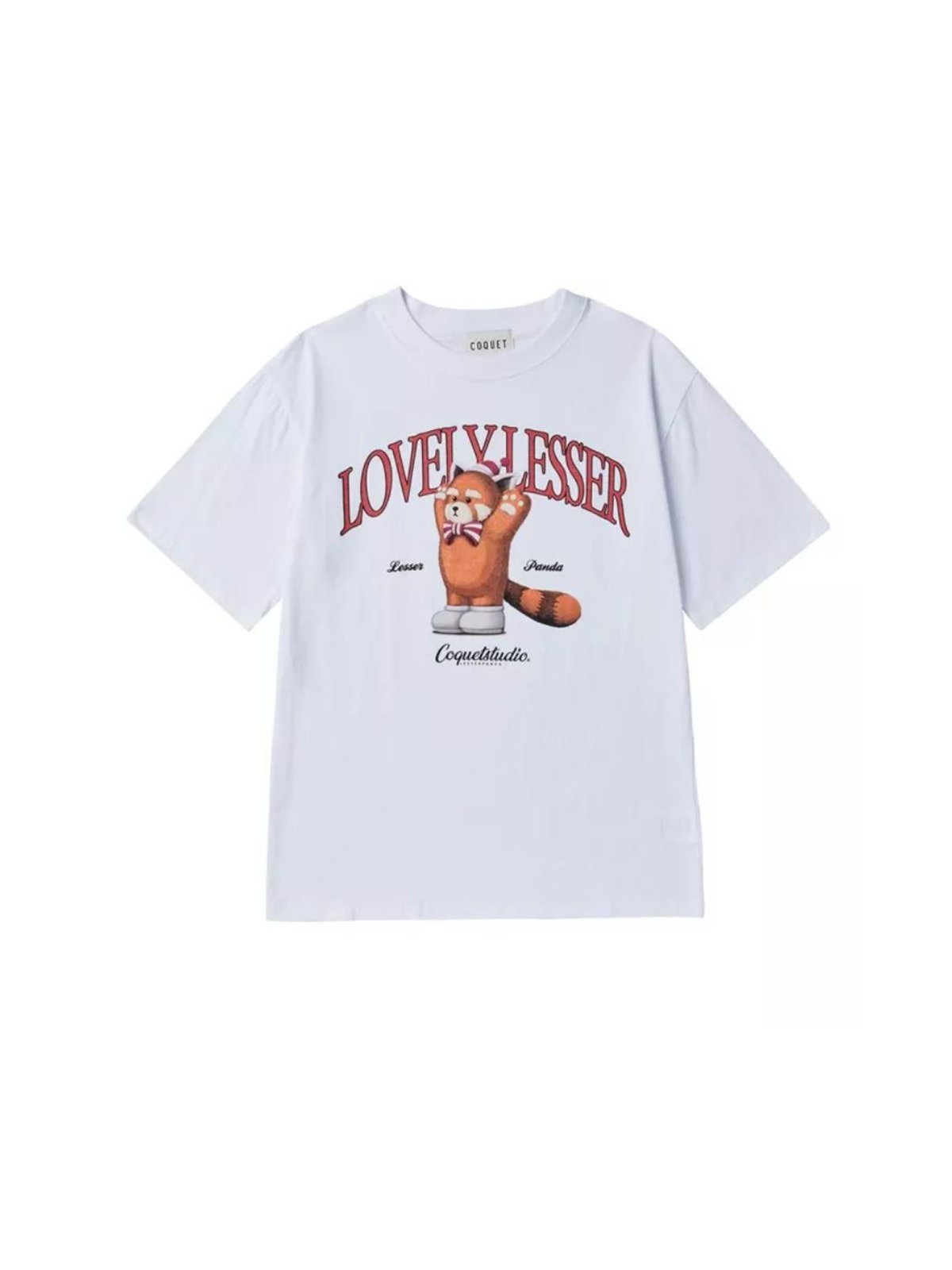 COQUET STUDIO☆FACE BEADS LESSER PANDA COLOR T-SHIRT COQUET STUDIO x LOVELY LESSER PANDA 1/2 T T-SHIRT - White