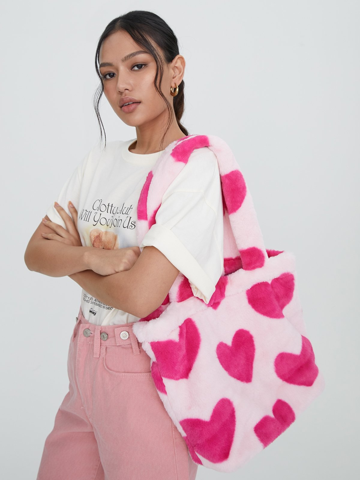 Pink fur clearance tote bag