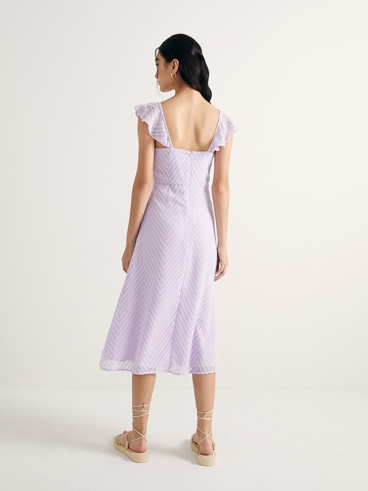 Purple ruffle sales sleeve dress
