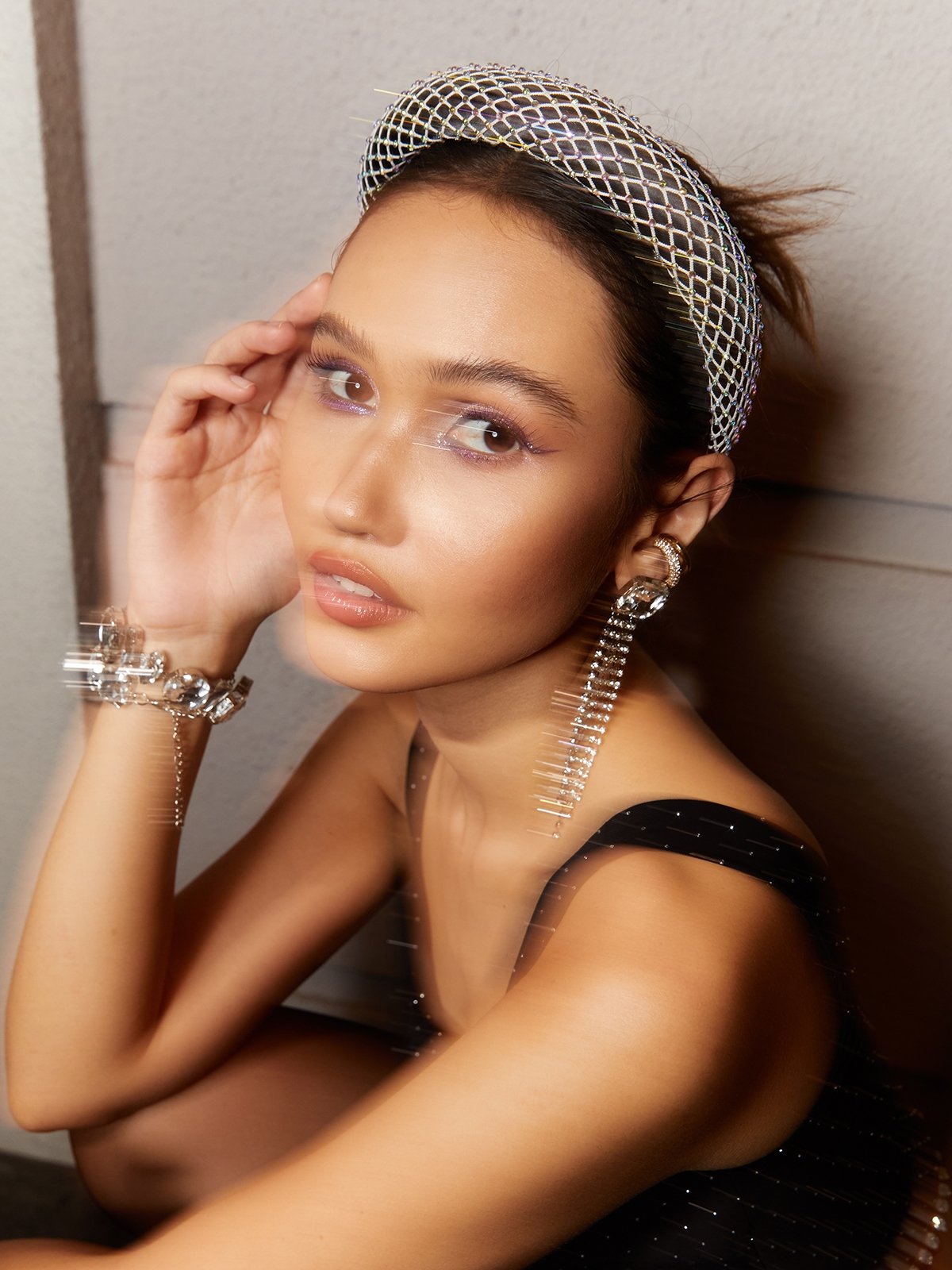 Mesh Rhinestone Headband Black Silver Pomelo Fashion