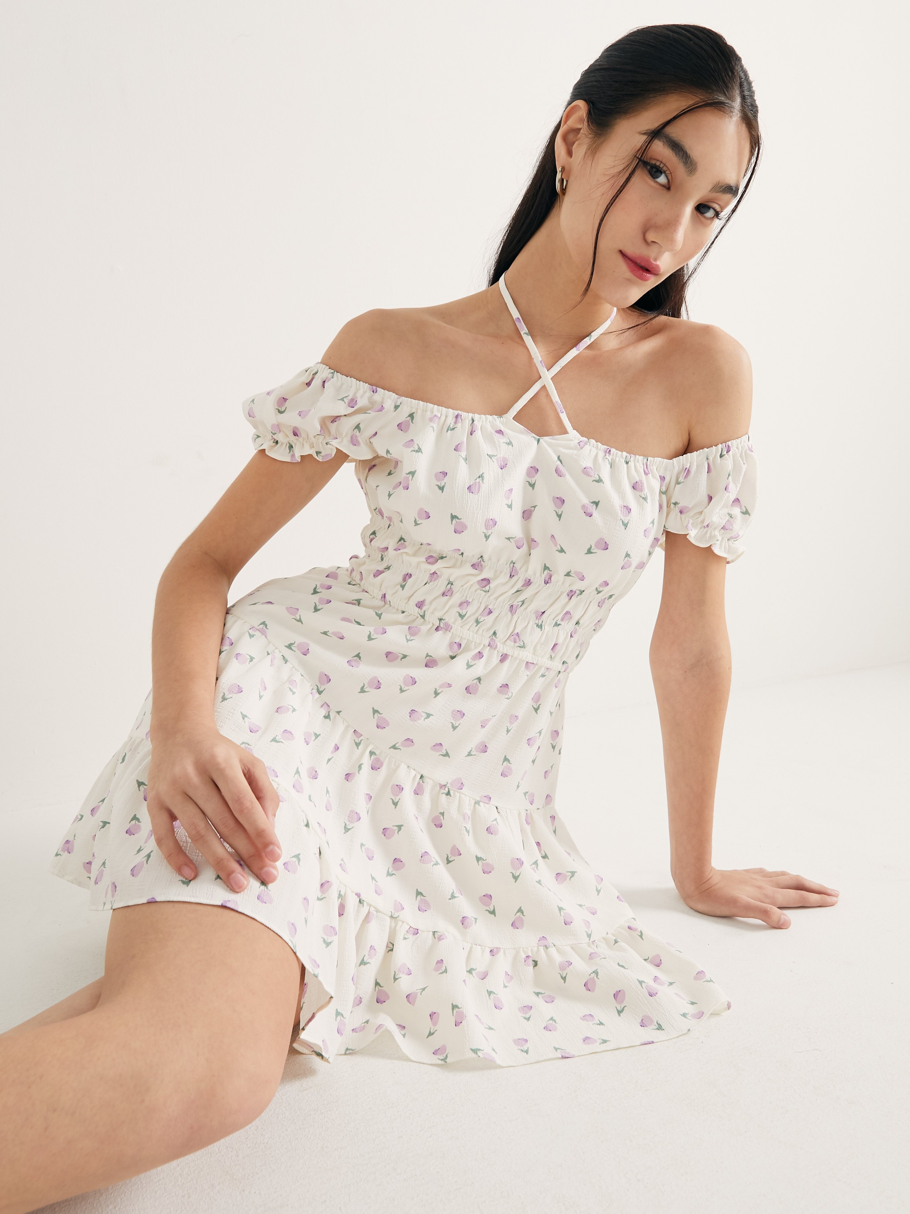 Smock Top Floral Dress Lilac Pomelo Fashion